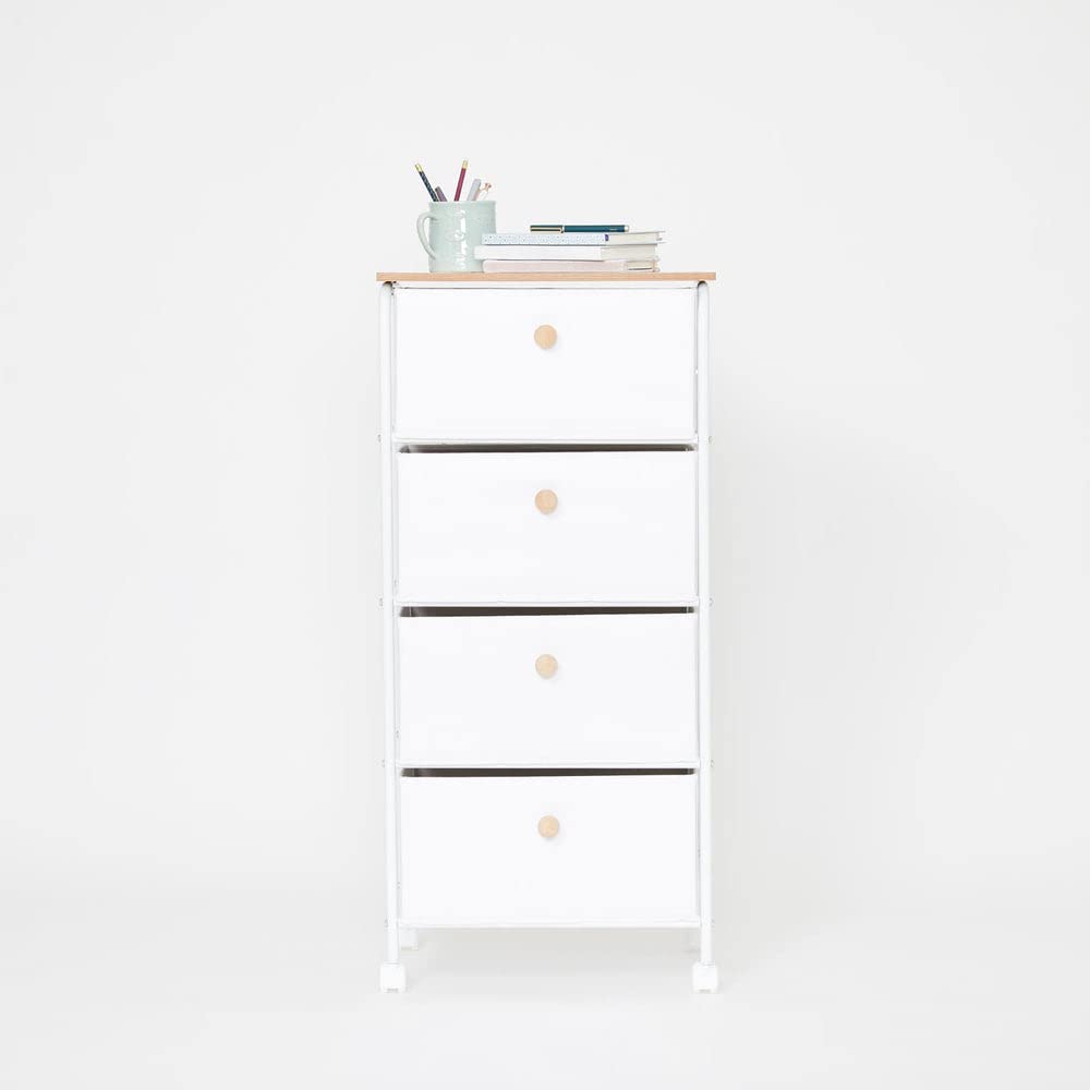 Dormify 4-Drawer Skinny Dresser with Wood Top & Wheels - Plastic Storage Drawers for Clothes, Closet Organizer & Nightstand | Perfect for Small Spaces, Dorm Rooms & Bedroom Storage Solutions