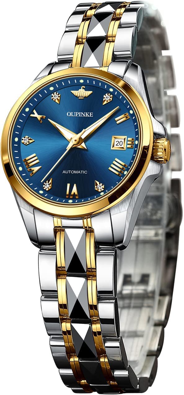 Luxury Diamond Sapphire Crystal Automatic Women's Watch - Elegant Dress Mechanical Watch with Tungsten Steel Band, Waterproof & Date Display | Perfect for Formal Events, Business Meetings & Special Occasions