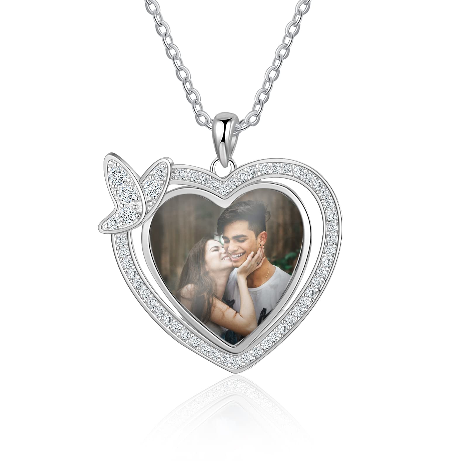 Personalized Butterfly Photo Locket Necklace for Women - Custom Name & Birthstone Charm Jewelry Gift for Mom, Wife, Daughter | Valentine's Day, Mother's Day, Birthday Present