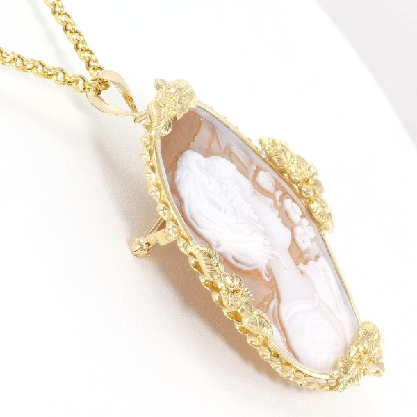 18K Yellow Gold Shell Cameo 2-Way Convertible Necklace & Brooch - Vintage Inspired Jewelry for Women, Perfect for Weddings, Parties & Special Occasions