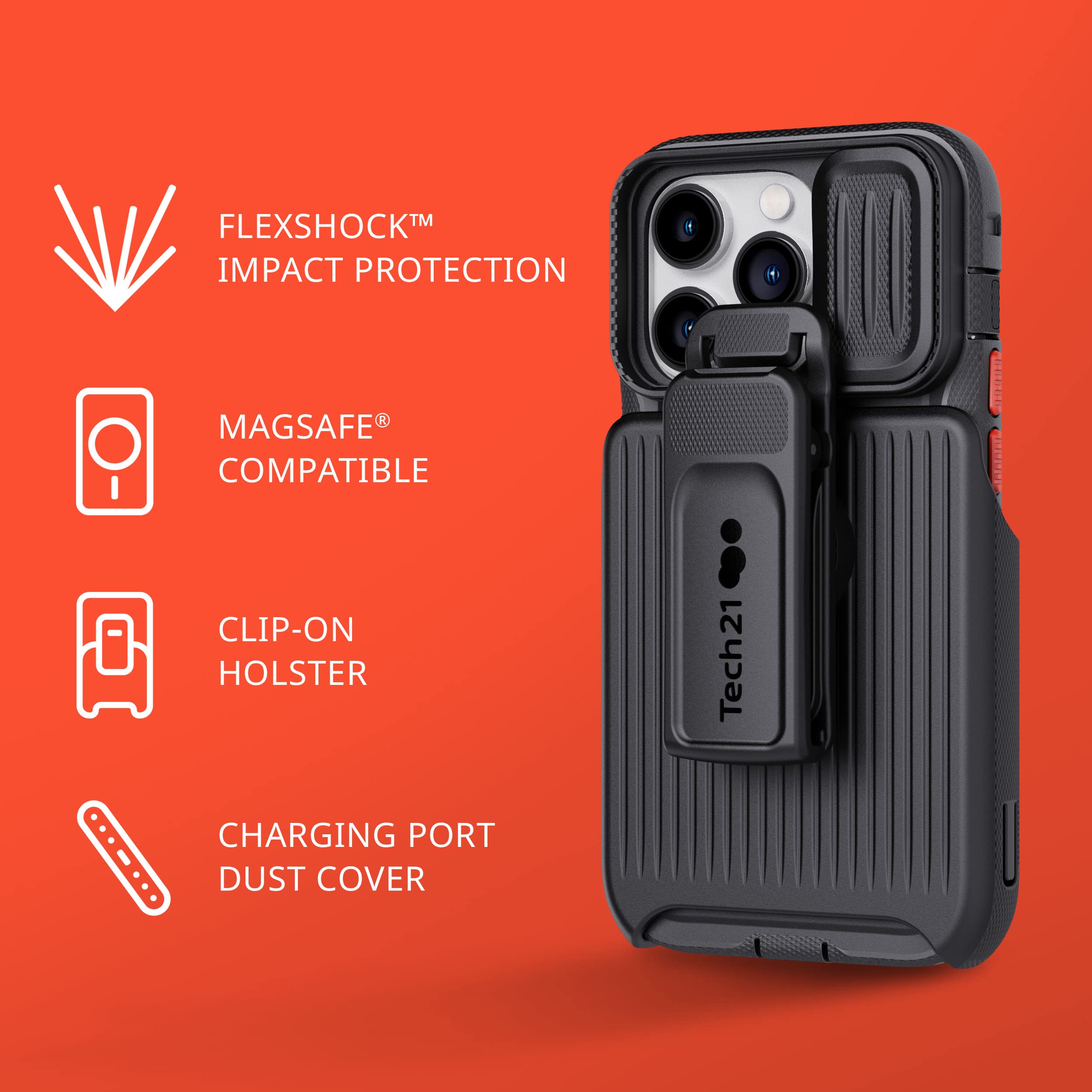 Tech21 iPhone 14 Pro Evo Max Case with MagSafe - Shockproof Rugged Protective Cover with Holster & 20ft Drop Protection | Perfect for Outdoor, Construction & Active Lifestyle Use | Black