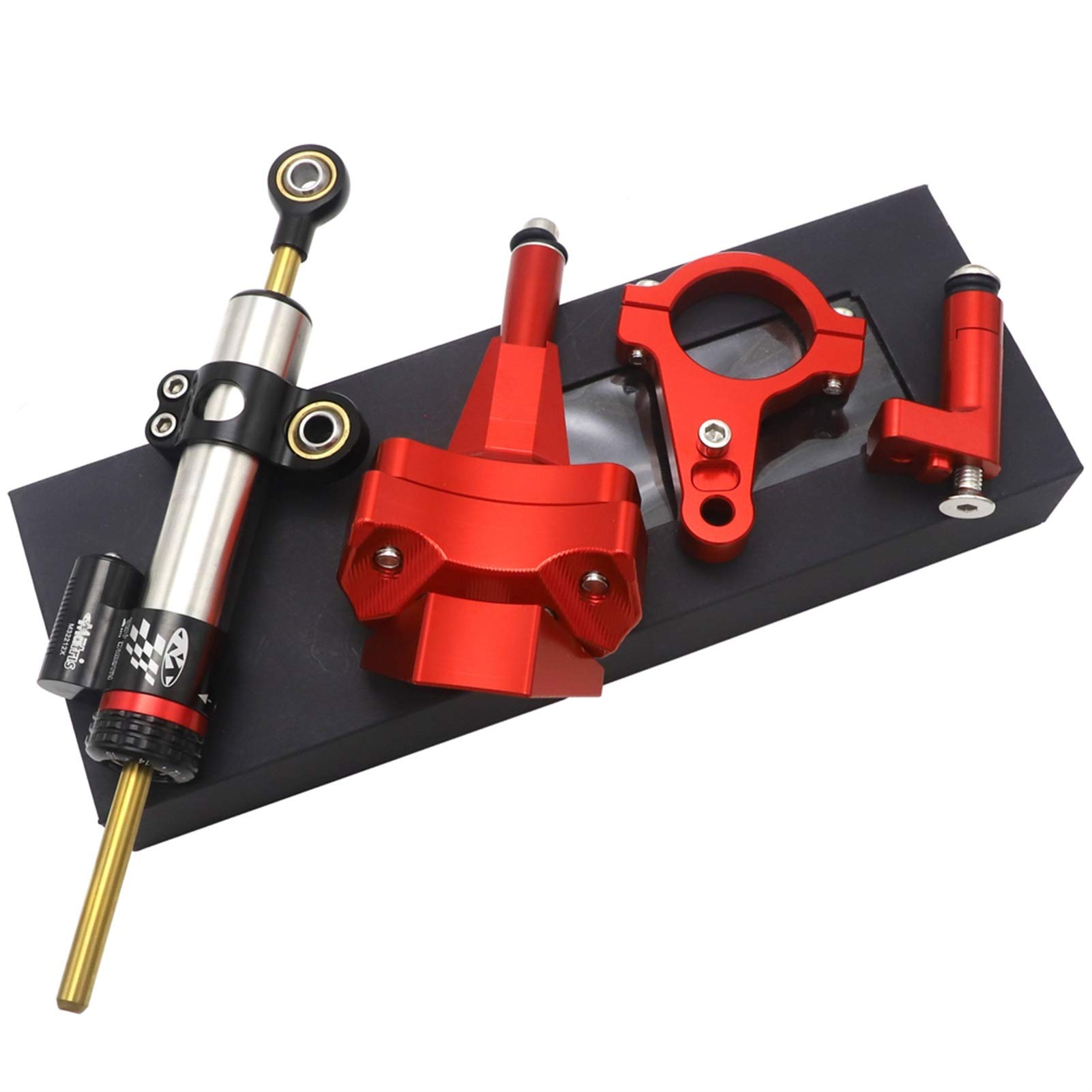 High-Quality CNC Aluminum Motorcycle Steering Damper Stabilizer Kit - Safety Control for Kawasaki Ninja 400, Z400, ZX-4R, ZX4R - Red Mounting Set | Perfect for Track Racing and Street Riding