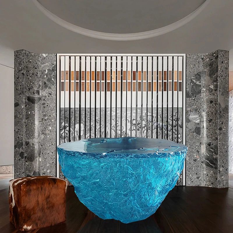 Modern Glass Resin Rocky Glacier Coffee Table - Handcrafted Designer Center Table for Living Room, Office & Lounge - Durable & Stylish Home Decor Furniture