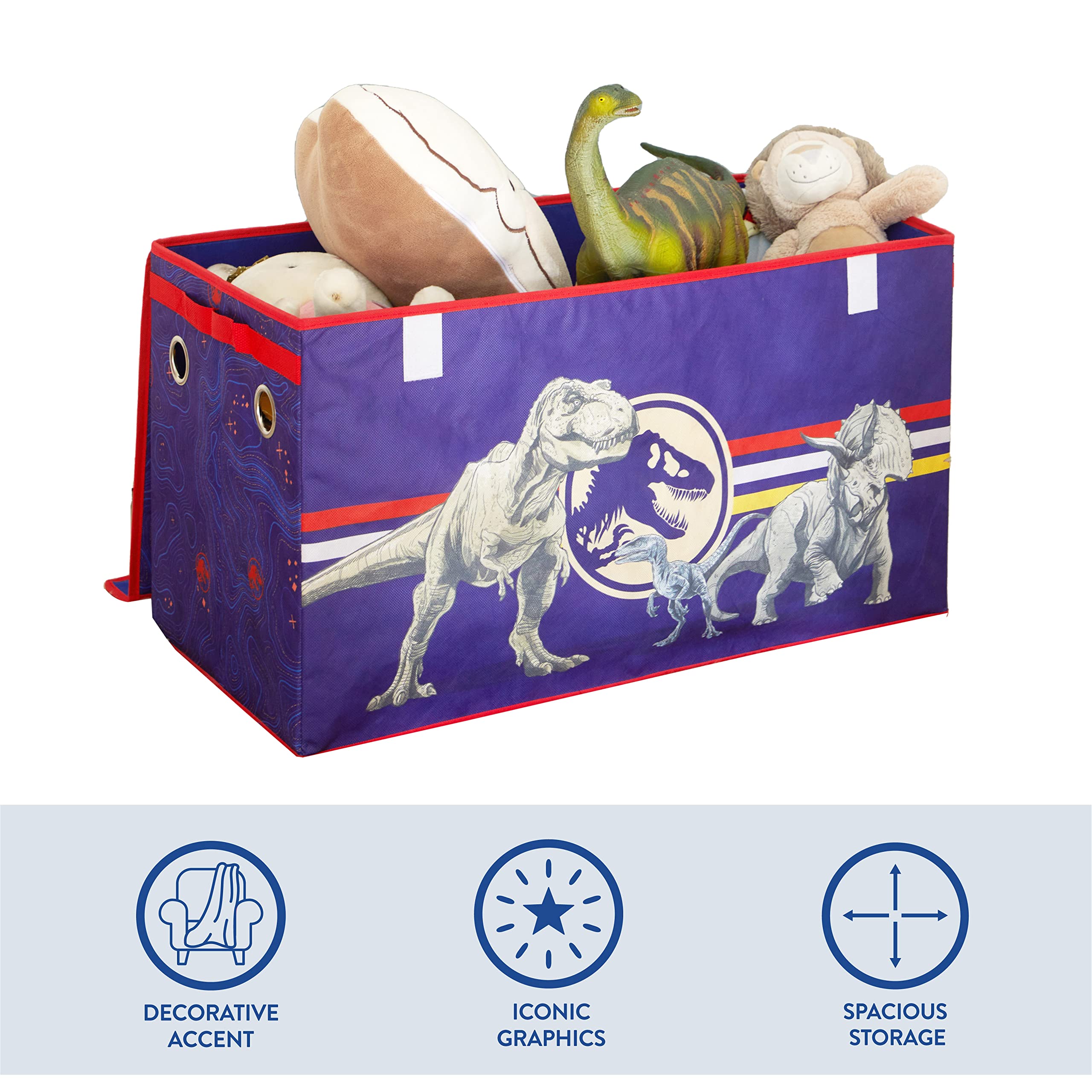 Jurassic World Dinosaur Collapsible Toy Storage Trunk for Kids - Durable Soft-Lid Organizer Bin 28.5x14.5x16 Inches - Perfect for Bedroom, Playroom & Toy Organization