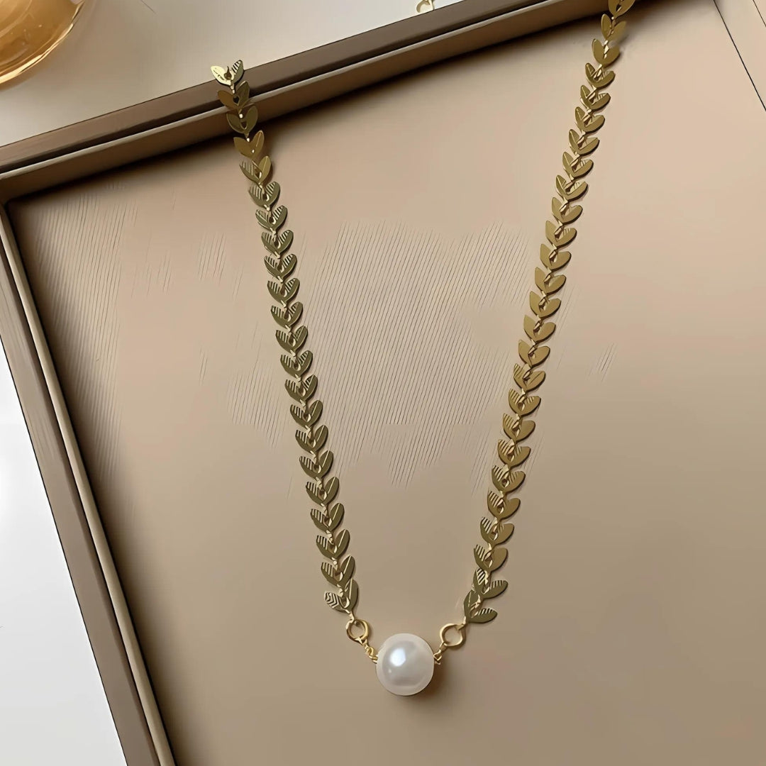 Wheat Leaf Pearl Choker Necklace - Elegant Chevron Design for Women | Perfect for Weddings, Parties & Special Occasions | HN1309
