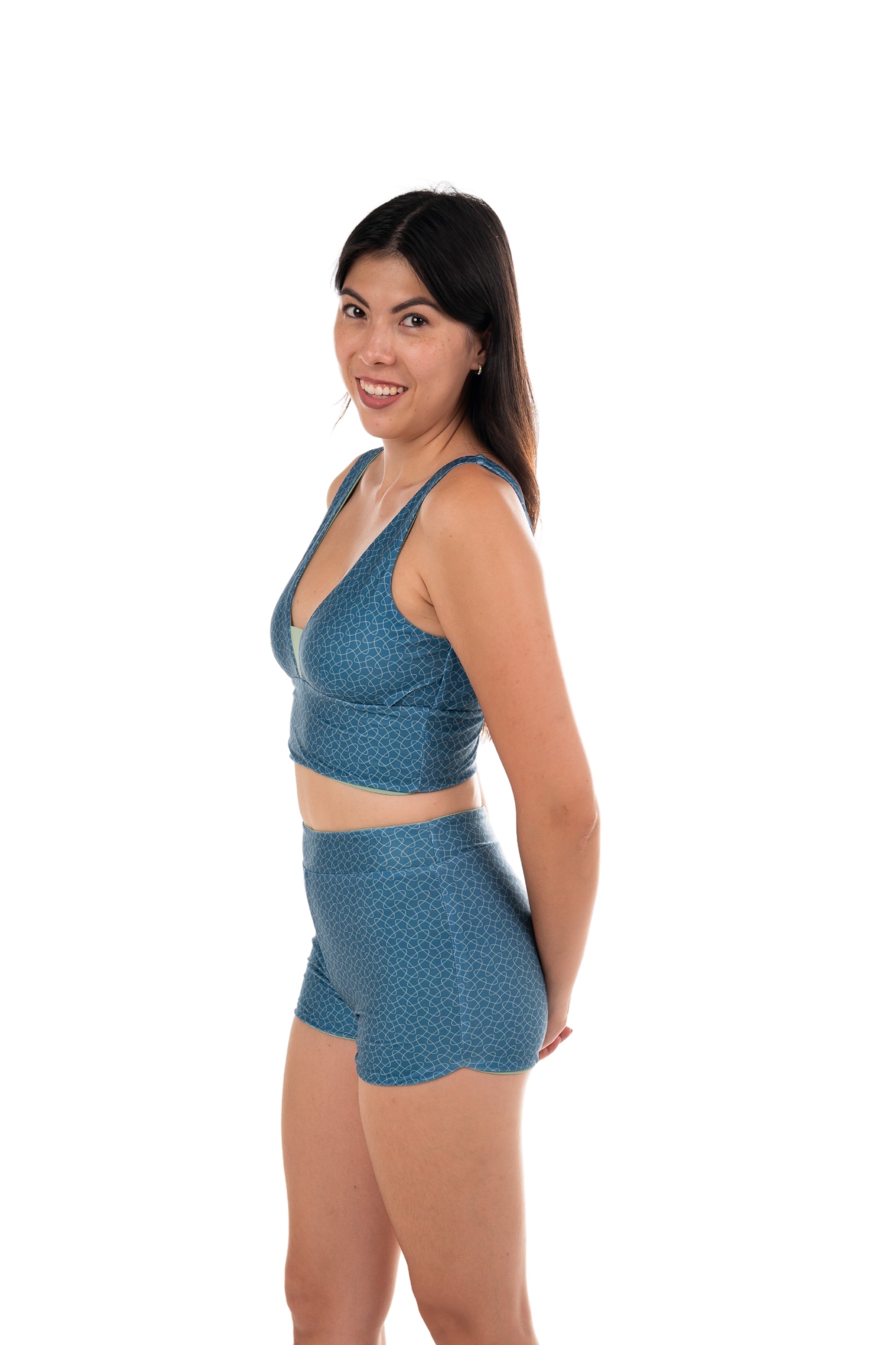 Sipadan Reversible Sculpting Crop Swim & Sports Top - Moss/Oval Color - Perfect for Swimming, Yoga, and Gym Workouts