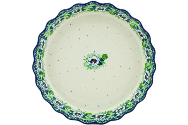 10-Inch Fluted Ceramic Pie Dish - Green Flora Design | Perfect for Baking Apple Pies, Quiches & Thanksgiving Desserts