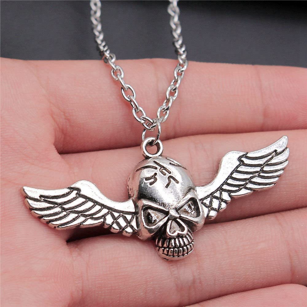 Antique Silver Skull & Angel Wings Charm Pendant - 56x26mm Gothic Jewelry for Necklaces, DIY Crafts, and Punk Fashion Accessories