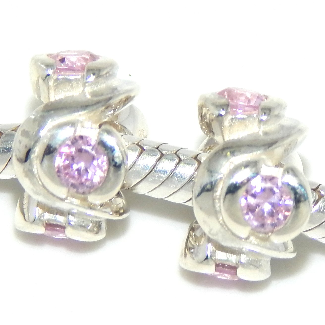 925 Silver Pink Crystal Spacer Beads for Jewelry Making