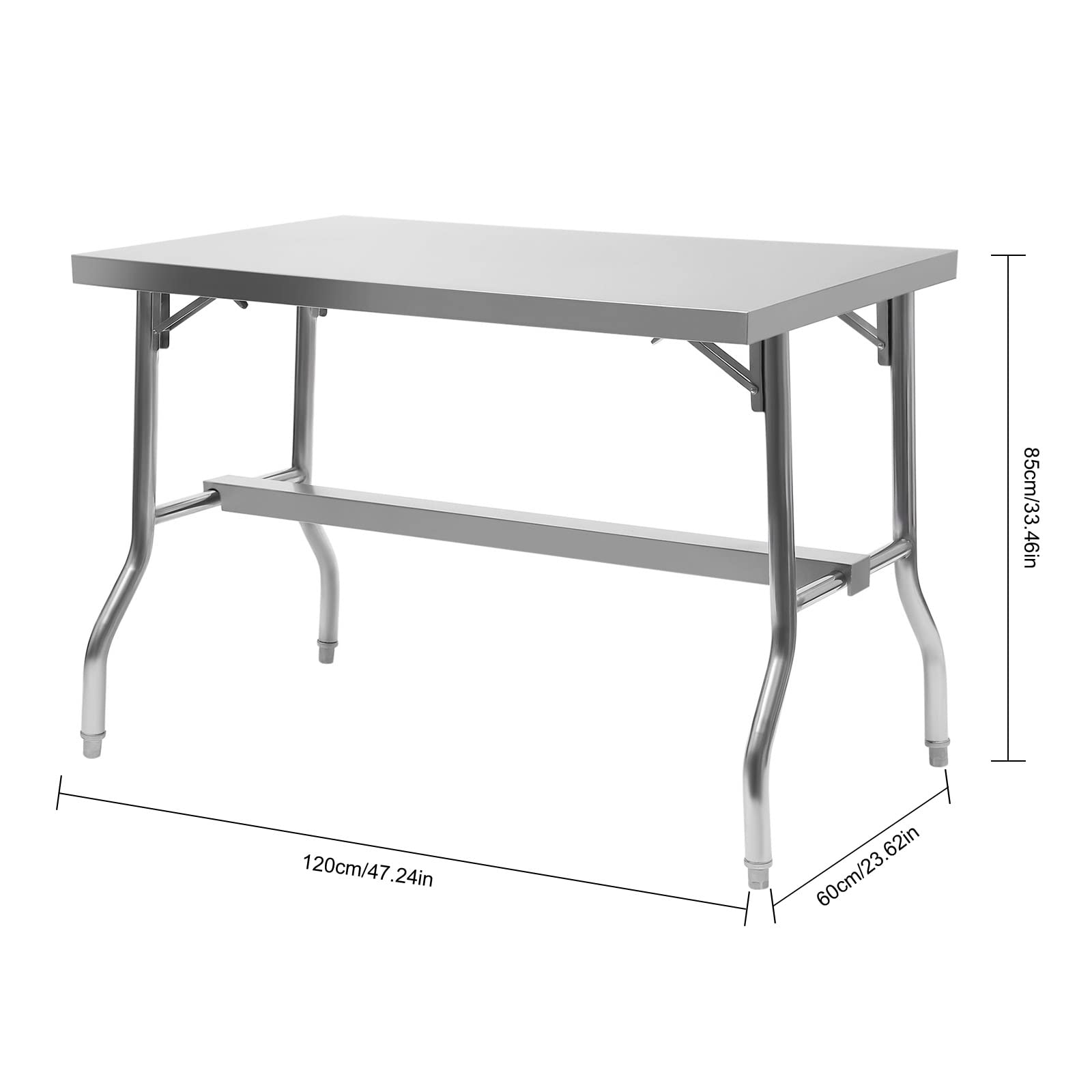Stainless Steel Commercial Kitchen Prep Table - 48 x 24 Inches Heavy Duty Folding Workstation with Under Shelf - 1102 lbs Capacity - Perfect for Restaurant, Home Kitchen & Outdoor BBQ Cooking