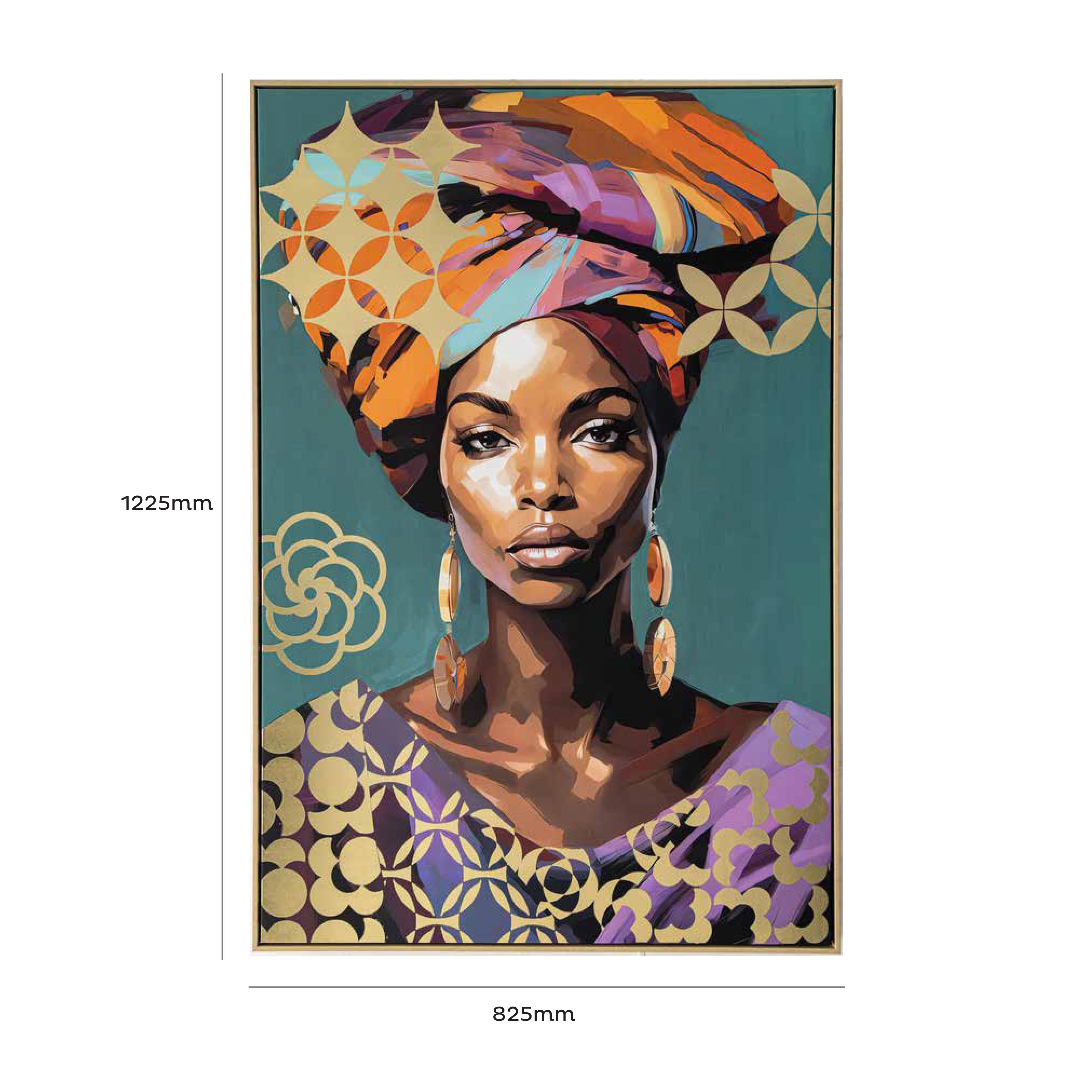 Urban Style Brushmarks Foiled Canvas African Woman Teal Wall Art - Handmade Home Decor for Living Room, Bedroom & Office