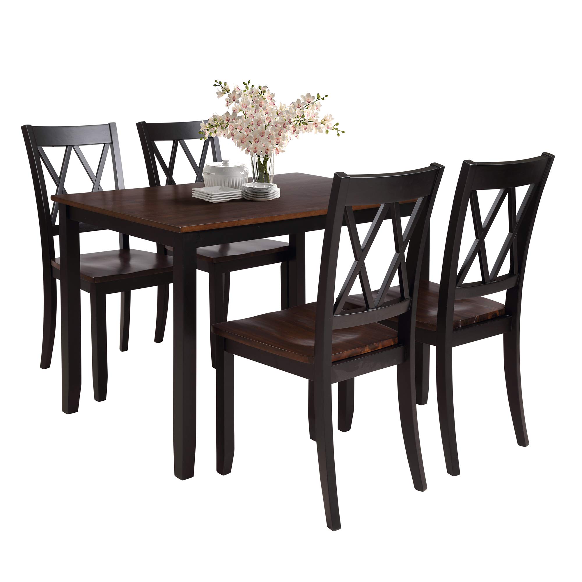 Bellemave 5-Piece Wooden Dining Table Set - Rustic Country Kitchen & Dining Room Furniture - Perfect for Family Meals, Entertaining Guests & Small Space Dinettes (Black)