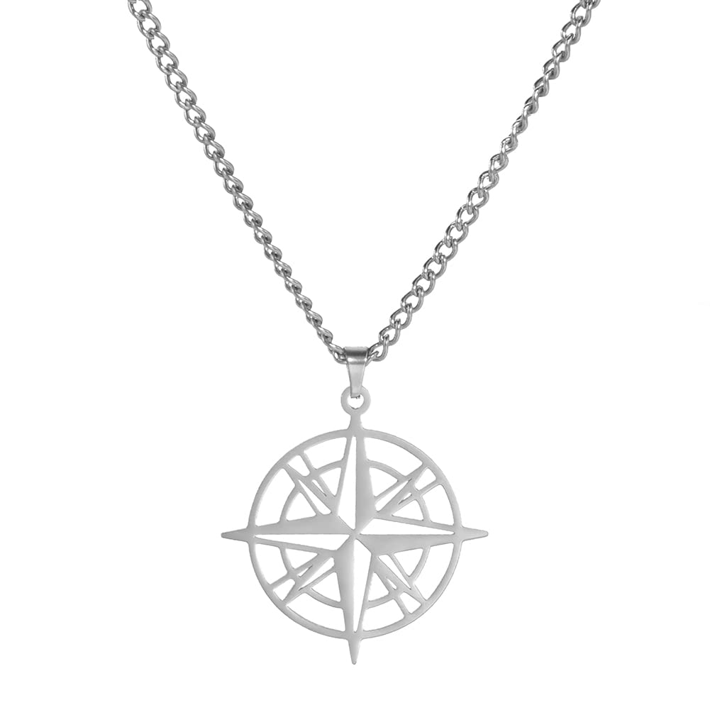 VASSAGO Stainless Steel Compass Pendant Necklace - 23 Inch Travel Jewelry for Women & Men | Perfect Graduation, Birthday Gift for Her, Best Friend | Ideal for Outdoor Adventures, Road Trips & Wanderlust Inspiration