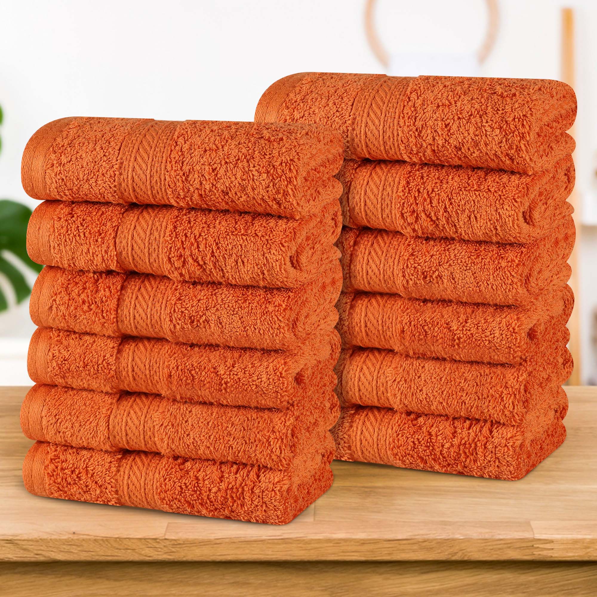 Premium Atlas Cotton Plush Heavyweight Luxury Face Towels & Washcloths - 12-Piece Set for Spa, Bathroom, and Gentle Skincare Routine