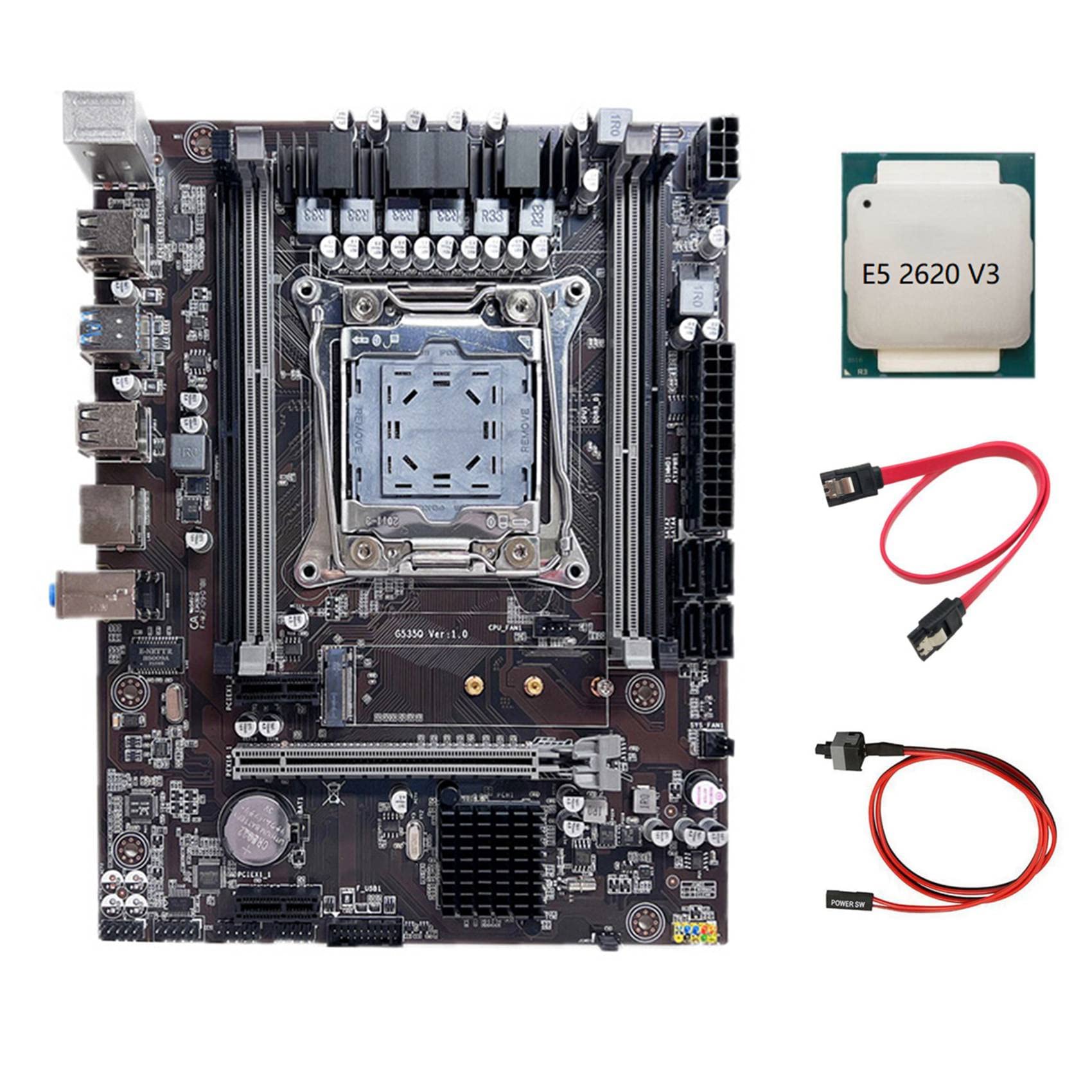 XIDIT X99 Motherboard LGA2011-3 Socket DDR4 RAM Support with Intel Xeon E5-2620 V3 CPU, Switch & SATA Cables - Perfect for Gaming PC Builds, Workstations, and Server Applications