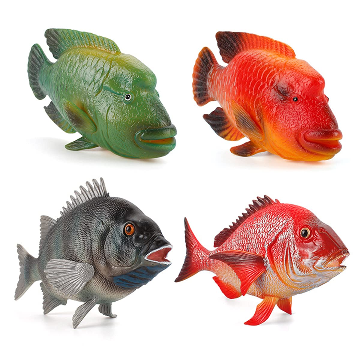 XIAOKEKE 4Pcs Realistic Simulation Fish Models - Lifelike Fake Fish Set for Market Display, Kitchen Decor, Photography Props & Cat Toys | Perfect for Home Decoration, Aquarium Themes, and Pet Play