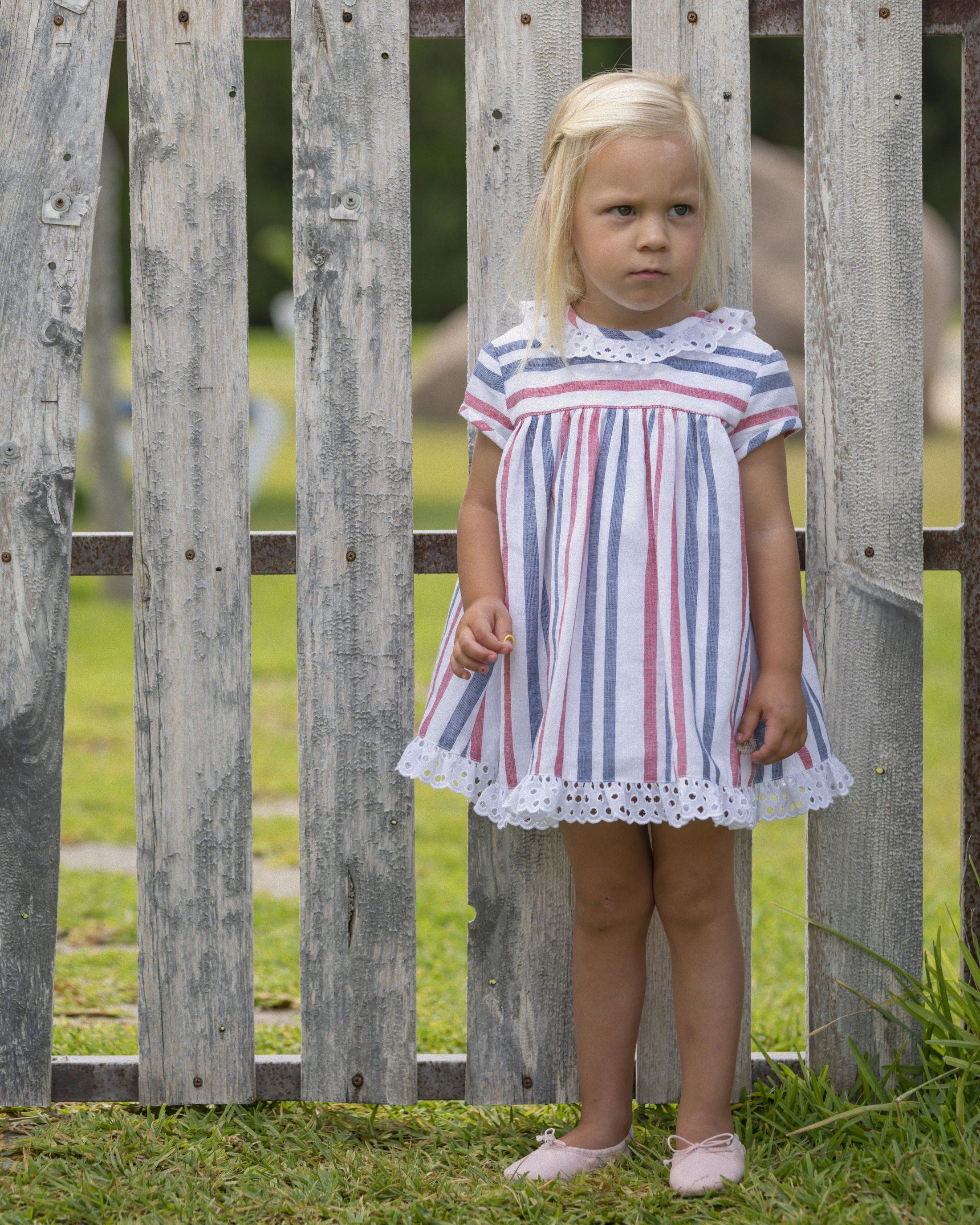 Heidi Red & Navy Striped Dress with Bloomers Set - Vintage Style Baby Girl Outfit for Photoshoot, Birthday Party & Special Occasions