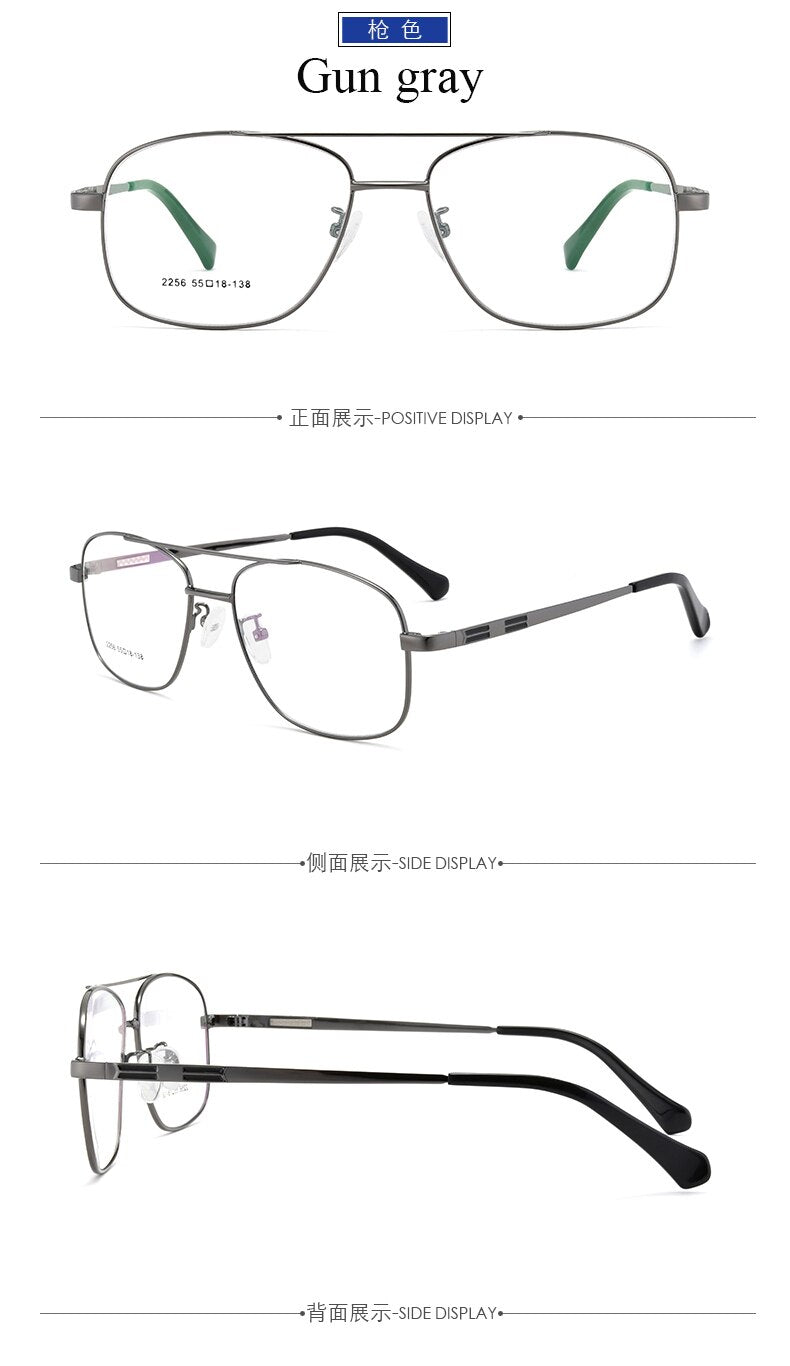 Bclear N2256 Men's Double Bridge Full Rim Alloy Square Eyeglasses - Stylish Reading Glasses for Work, Driving & Everyday Use