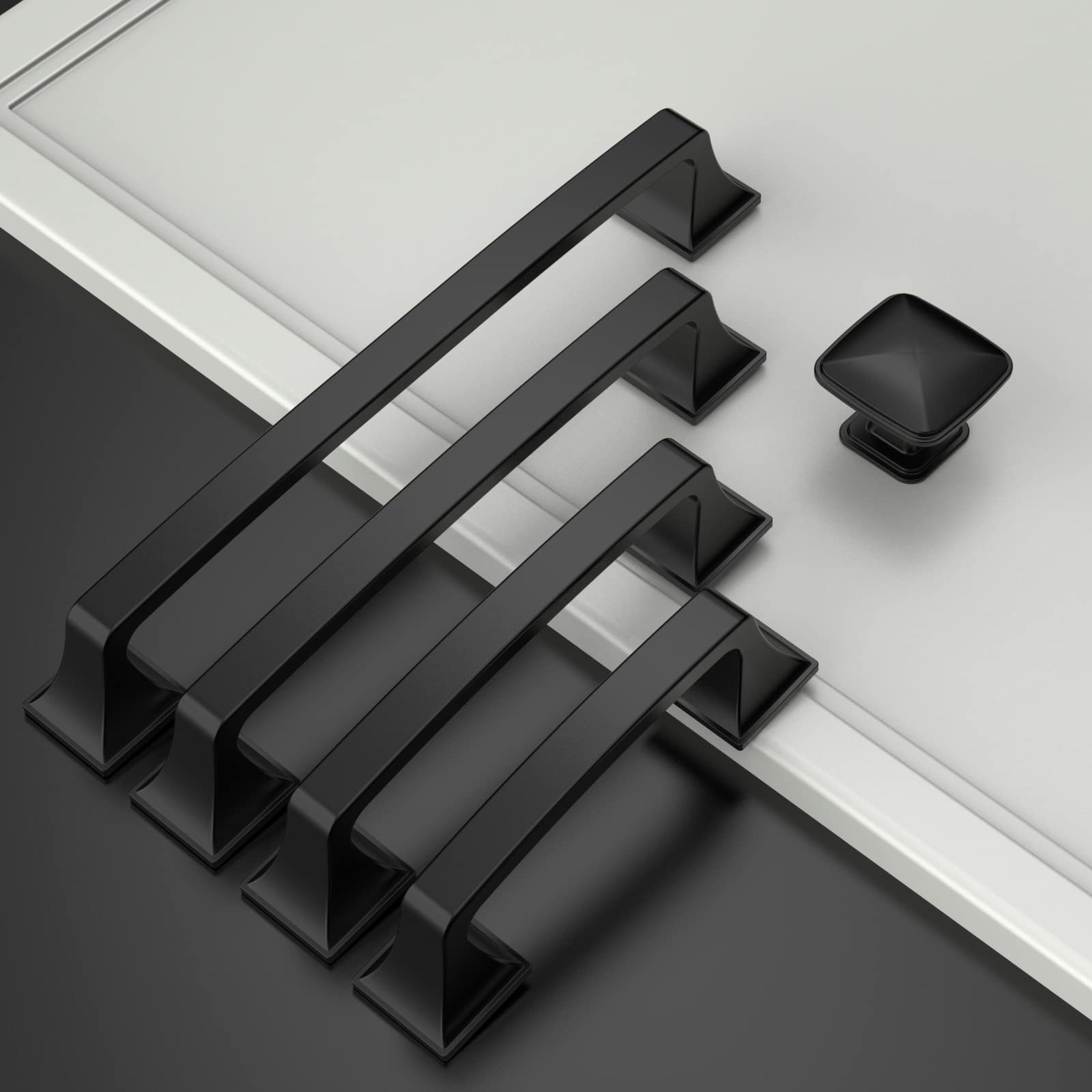 Amerdeco 10 Pack Matte Black 3-3/4 Inch (96mm) Center to Center Cabinet Pulls - Modern Kitchen Cabinet Handles & Drawer Pulls for Home, Office, and RV Cabinetry - Durable Hardware for Cabinets, Cupboards, and Furniture