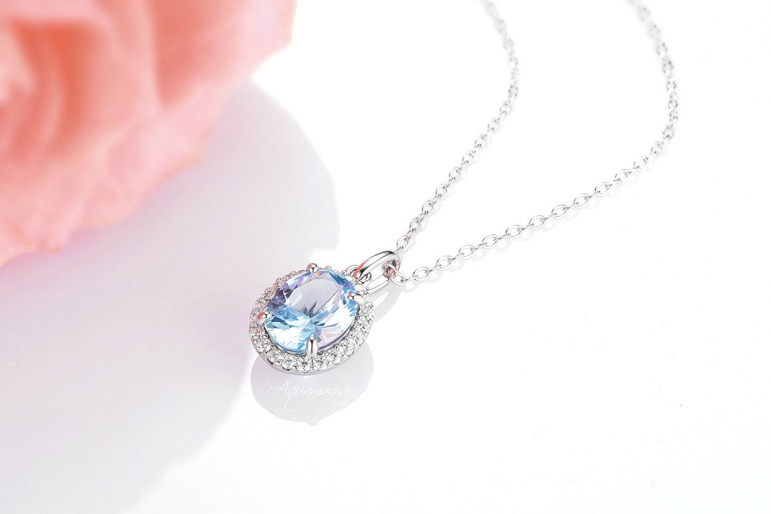 Iris Aquamarine Necklace - Sterling Silver Pendant for Women - Elegant Jewelry Gift for Birthday, Anniversary & Special Occasions