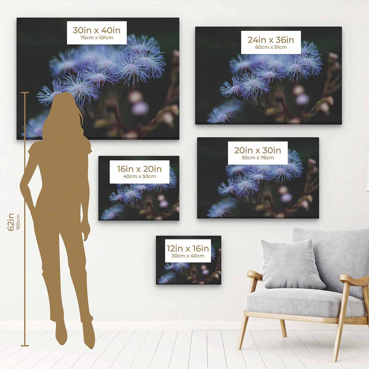Purple Wildflower Wall Art Canvas Print - Modern Floral Home Decor for Living Room, Bedroom & Office - 14x34 Inches