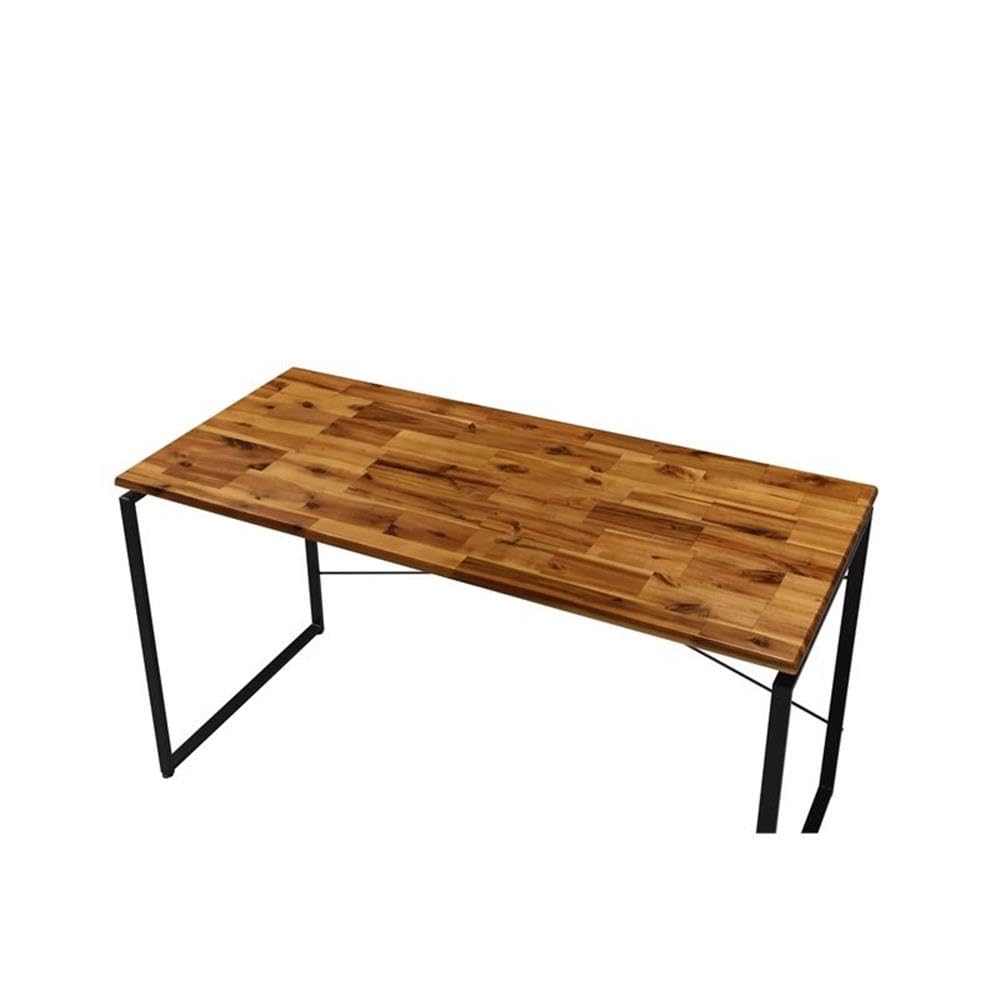 BOWERY HILL Modern Oak & Black Wooden Writing Desk - Contemporary Home Office Furniture for Work & Study