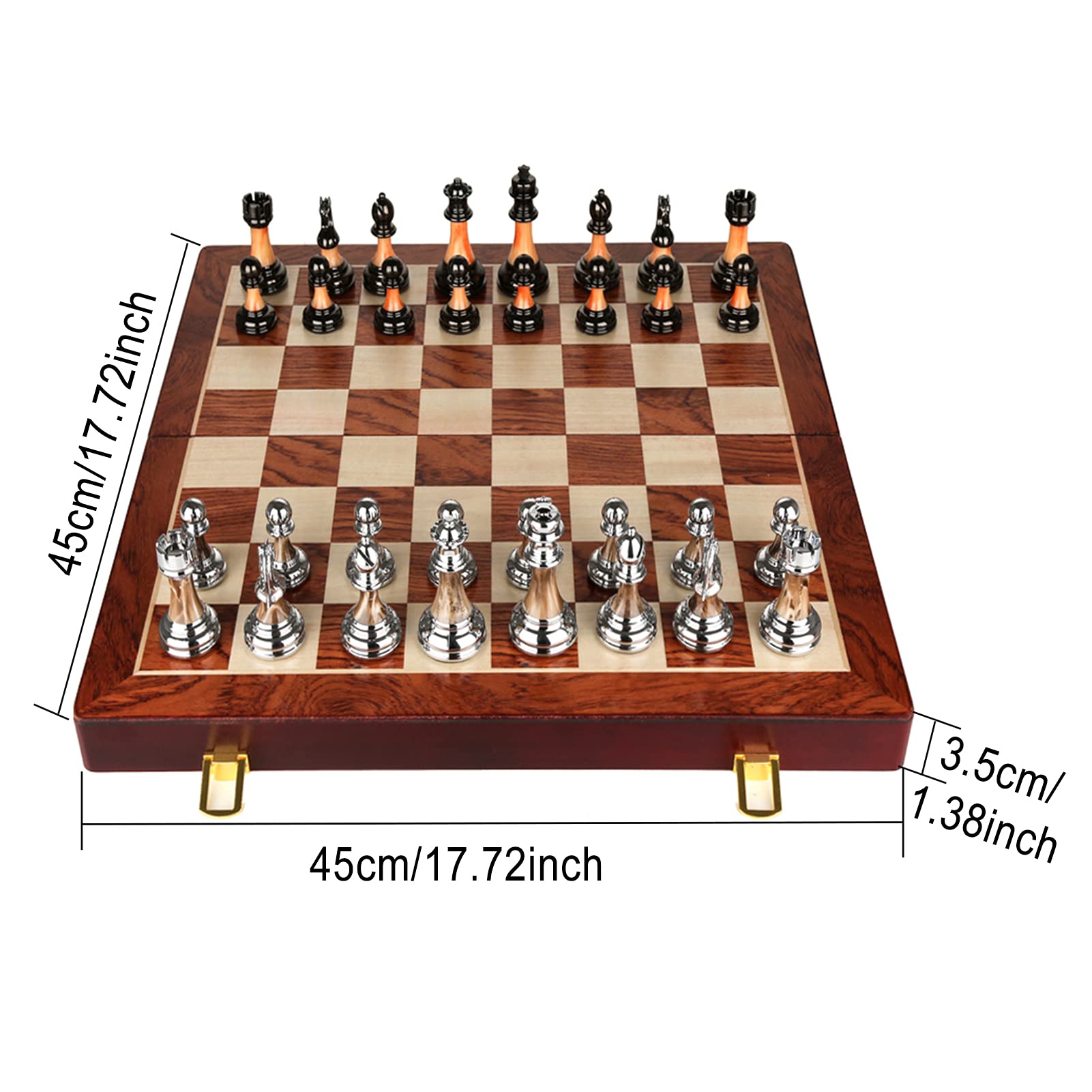Premium Metal Chess Set for Adults & Kids - Luxury Folding Wooden Chess Board with Zinc Alloy & Acrylic Pieces - Portable Travel Chess Game Set for Home, Office, Park & Gifts - Strategy Board Game for Family & Friends