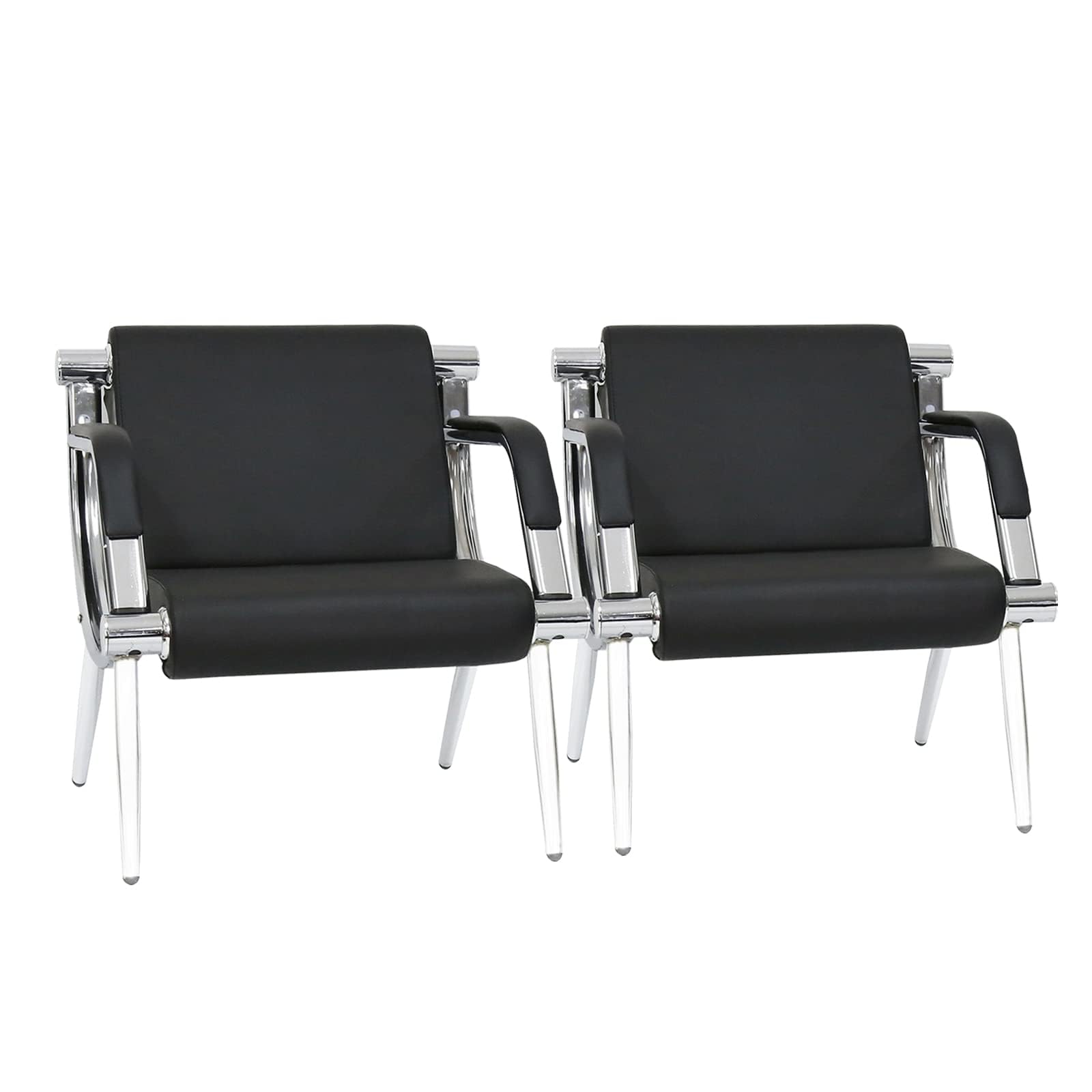 2 PCS Waiting Room Chairs - Black PU Leather Office Reception Guest Chairs for Lobby, Airport, Hotel & Clinic | Comfortable Seating Solution for High Traffic Areas