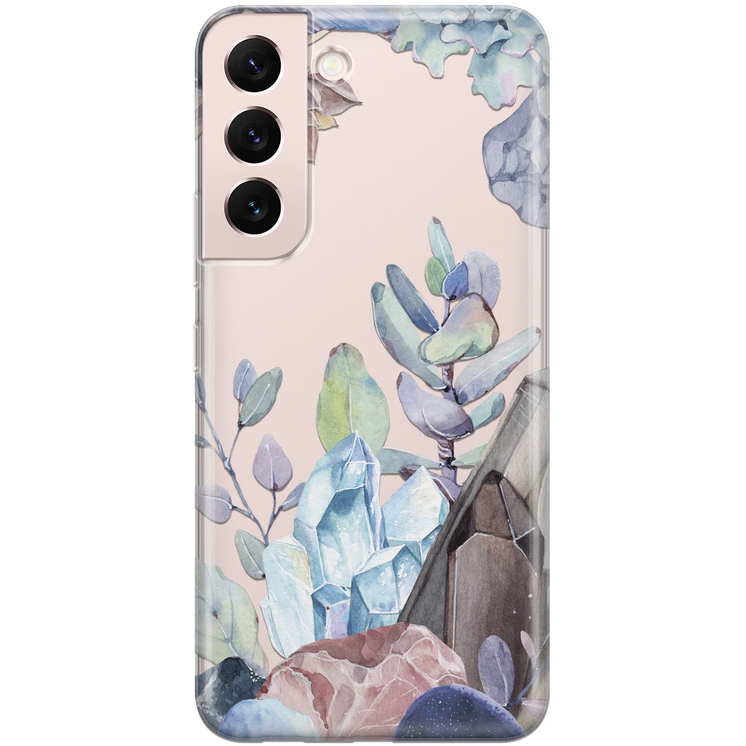 Durable Marble Floral Crystal TPU Phone Case for Samsung Galaxy S24/S23 Ultra/S22+/S21 FE 5G/S20/Note 20/10 - Slim Clear Silicone Protective Cover with Succulent Design | Perfect for Women's Everyday Use & Gift Giving