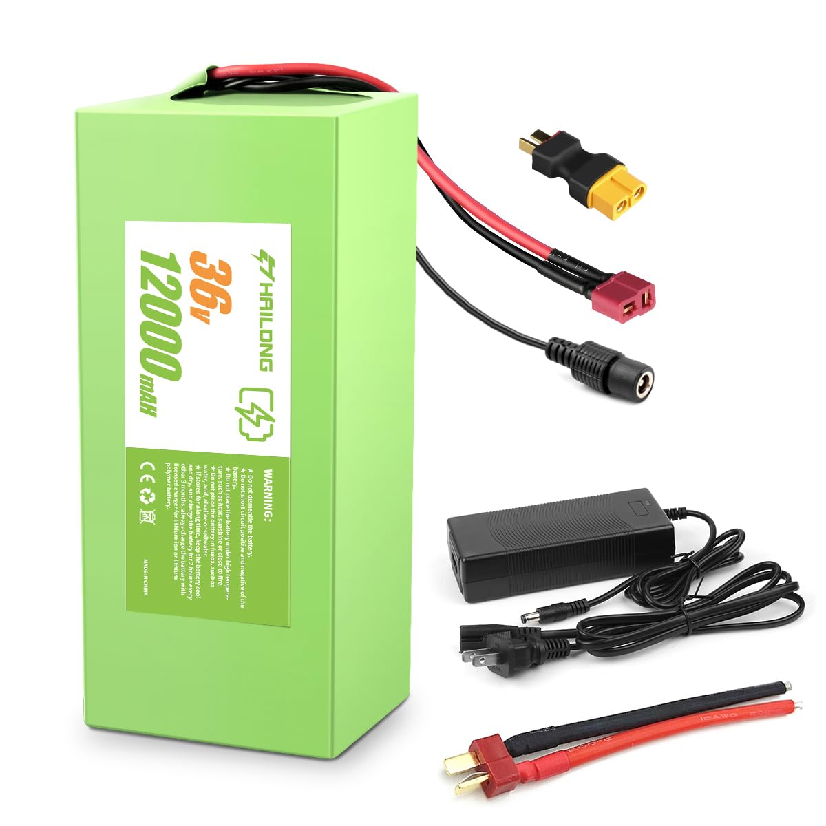 36V 12Ah Lithium Ion Ebike Battery with 42V 2A Charger - T-Plug XT60 Connector, 20A BMS, Waterproof Shrink Film (200W-750W) - Perfect for Electric Bikes, Scooters & Commuting