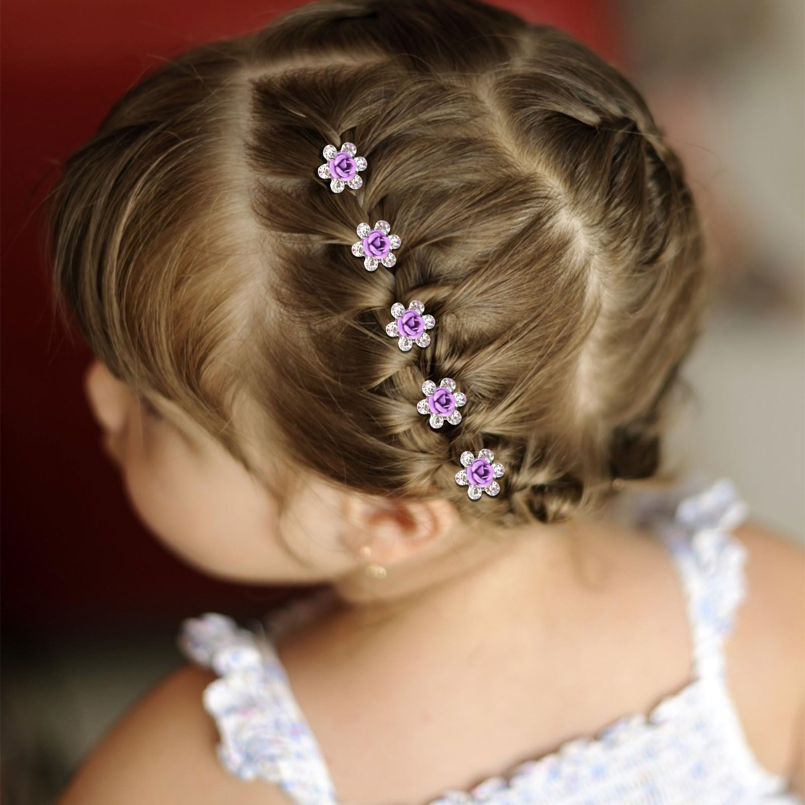 YISSION 20Pcs Mini Purple Flower Hair Clips with Rhinestones - Cute Decorative Hair Pins for Women & Girls - Wedding & Bridal Hair Accessories - Perfect for Parties, Prom, Daily Styling