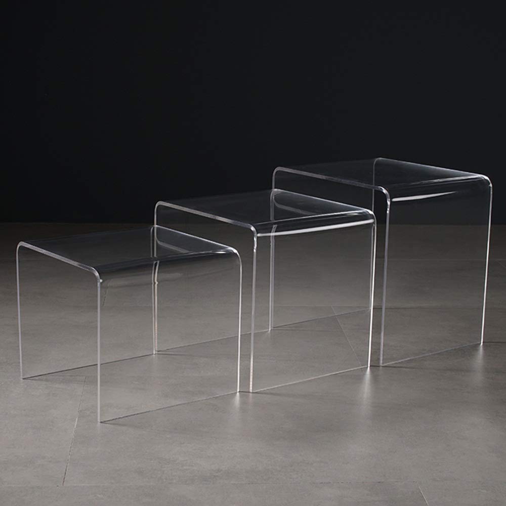 Modern Glass Coffee Table Set - 3-Piece Transparent Nesting Tables for Living Room, Office & Dorm Decor | Stylish Side Tables for Small Spaces with Tempered Glass Top | Perfect for Coffee, Books & Display