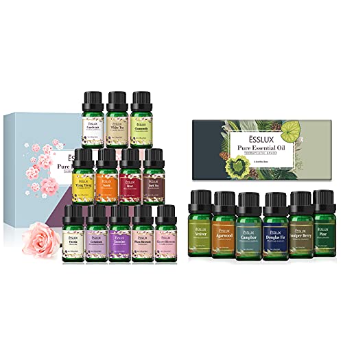 ESSLUX Floral & Woody Essential Oils Set - 18 Pack Pure Aromatherapy Oils for Diffusers, Massage, Soap & Candle Making - Perfect for Holidays, Relaxation & Home Spa