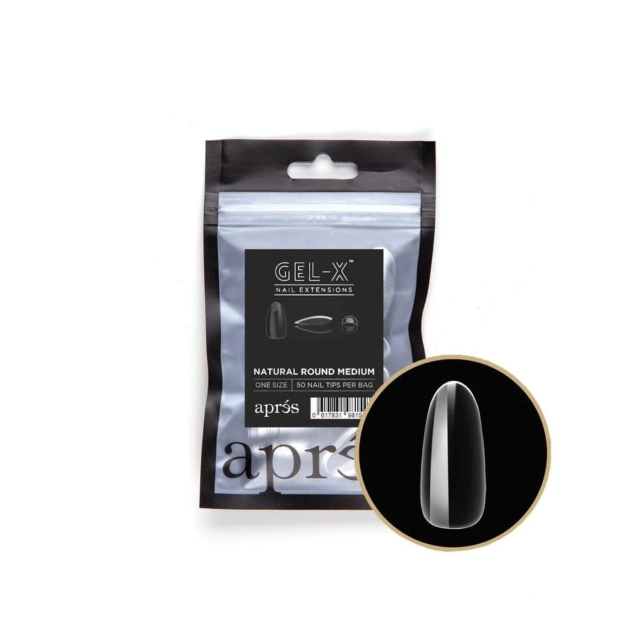 Apres Natural Gel X Tips Medium Round 50pc - Professional Salon Quality Press-On Nails for Manicure & Pedicure | Perfect for Home DIY, Nail Art, and Special Occasions