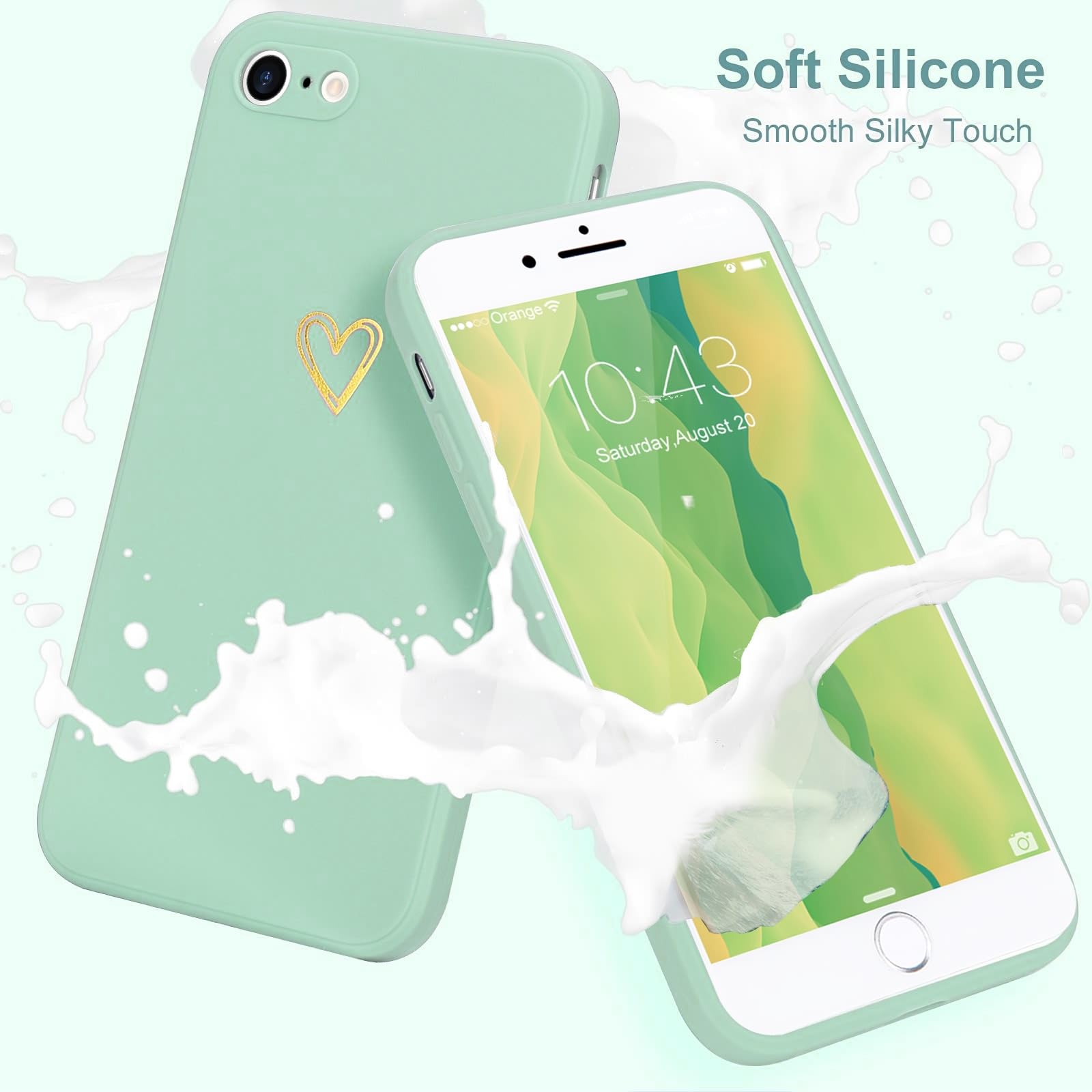 Premium Silicone Phone Case for iPhone SE 2022/2020, iPhone 8 & iPhone 7 - Shockproof Protective Cover with Cute Heart Design in Mint Green - Perfect Gift for Women & Girls (Home, Office, Travel Use)