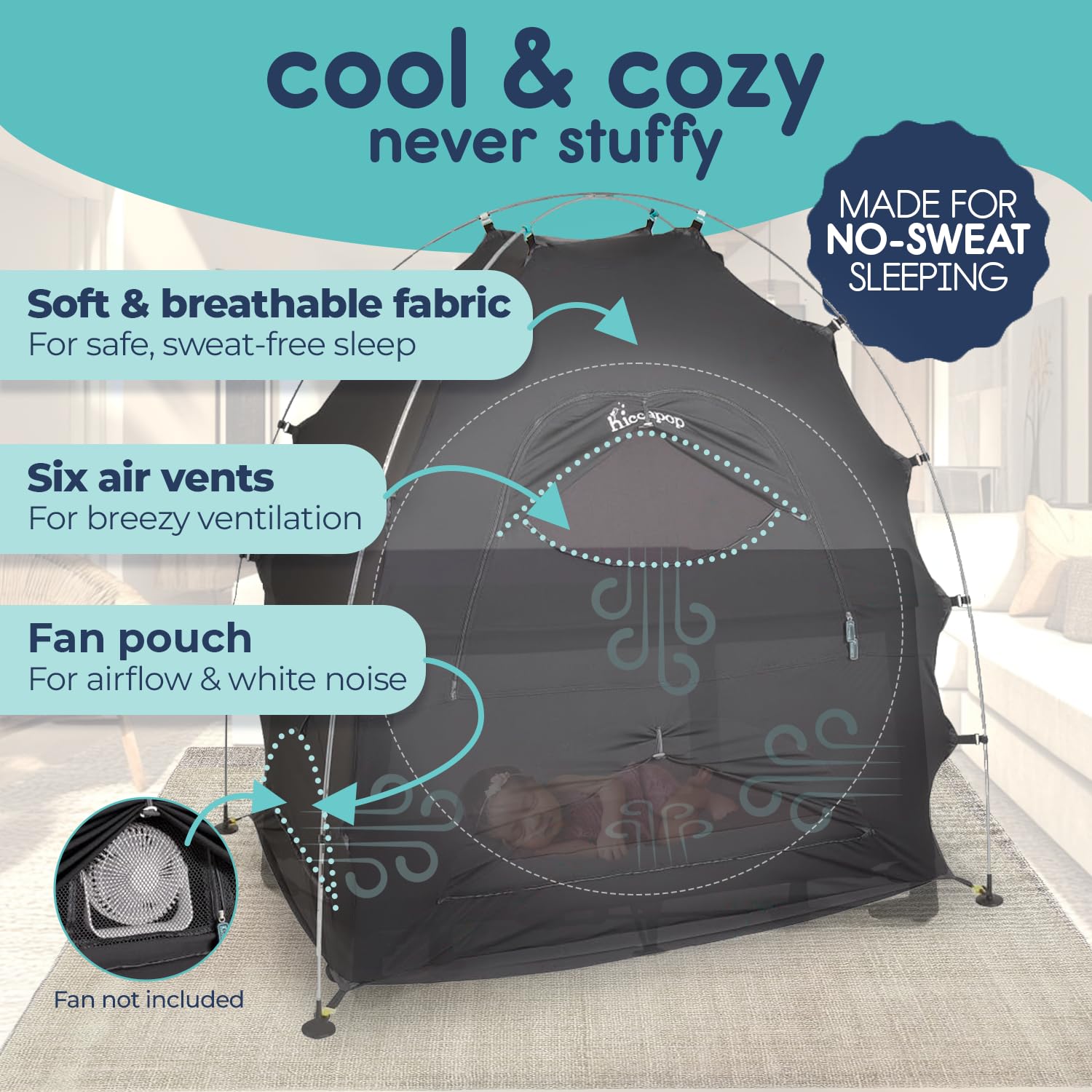 Hiccapop Blackout Tent for Pack and Play - Portable Crib Canopy Cover with Patented Design | Baby Sleep Pod for Daytime Naps & Travel | Nursery, Bedroom, Outdoor Use