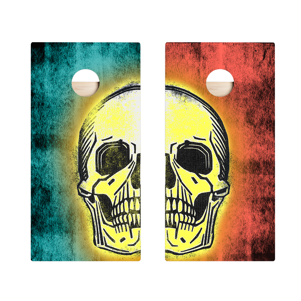 Premium Teal and Red Skull Star Cornhole Boards Set - Regulation Size for Outdoor Games, Tailgating, Backyard Parties & BBQ Events