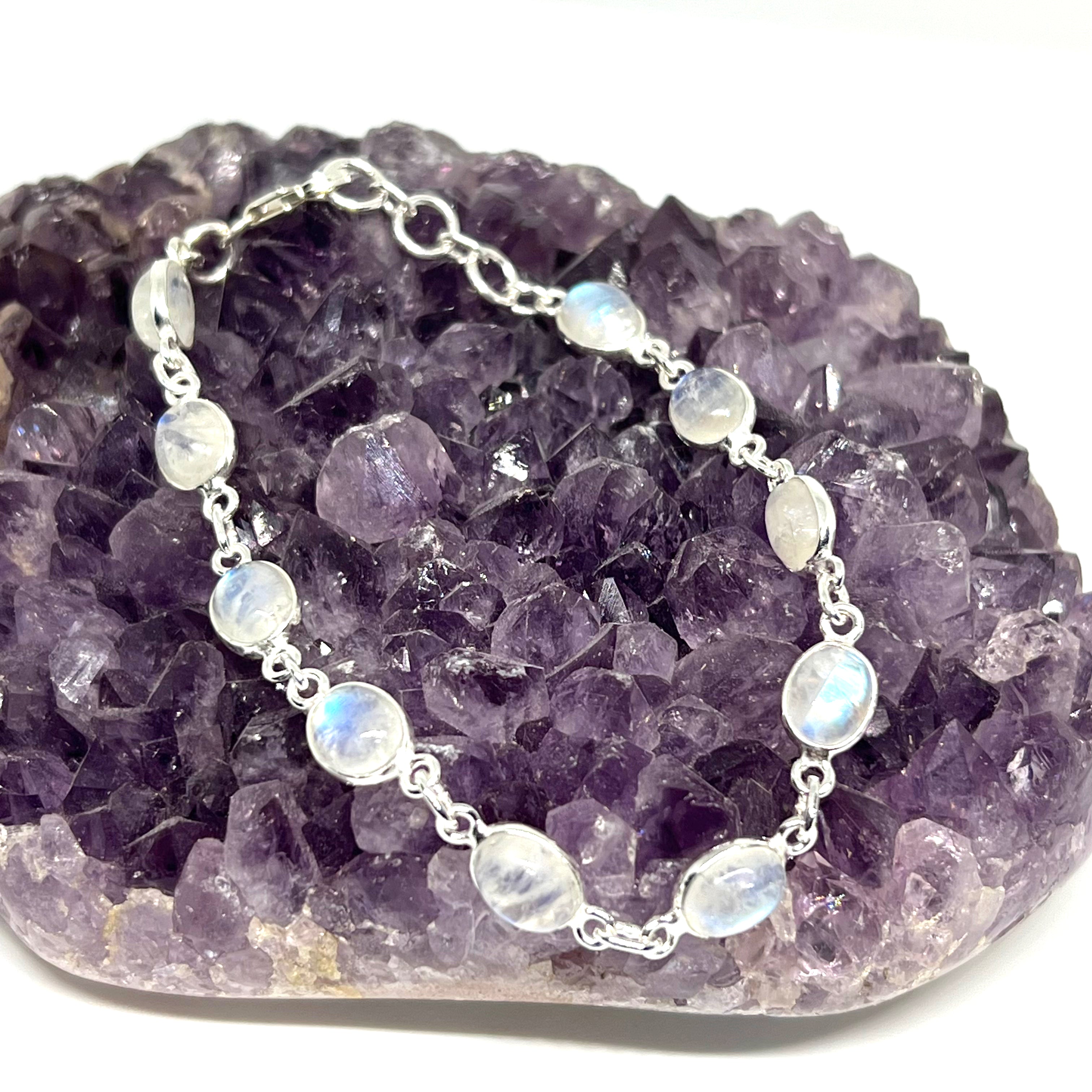 Moonstone Cabochon Gemstone Bracelet in 925 Silver Bezel Setting - Elegant Boho Jewelry for Women, Perfect for Yoga, Meditation & Everyday Wear