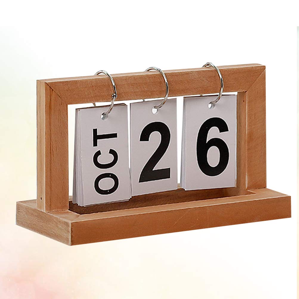 EXCEART Wooden Desktop Calendar - Manual Date Display Office Desk Decor, Creative Wood Calendar Ornament for 2021 | Perfect for Home Office, Work Desk & Gift Giving