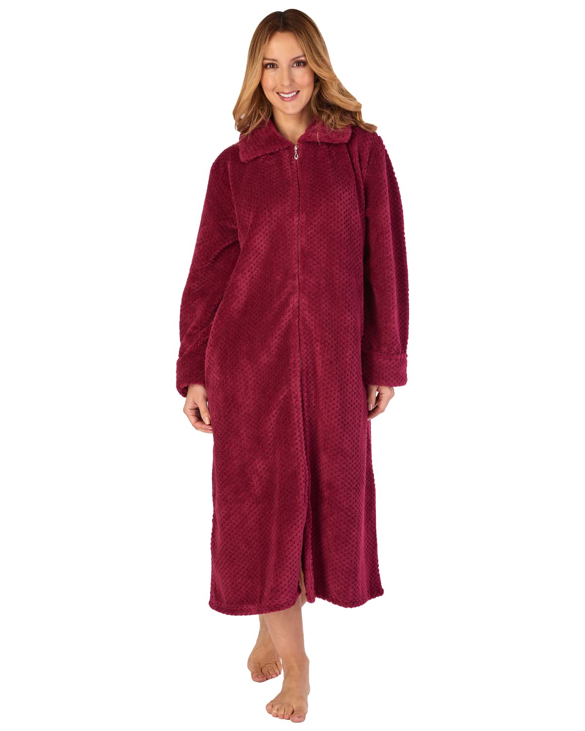Slenderella Women's Soft Waffle Fleece Zip Up Bathrobe - Cozy Long Sleeve Dressing Gown with Pockets (5 Colors) - Perfect for Spa, Lounge & Post-Shower Comfort