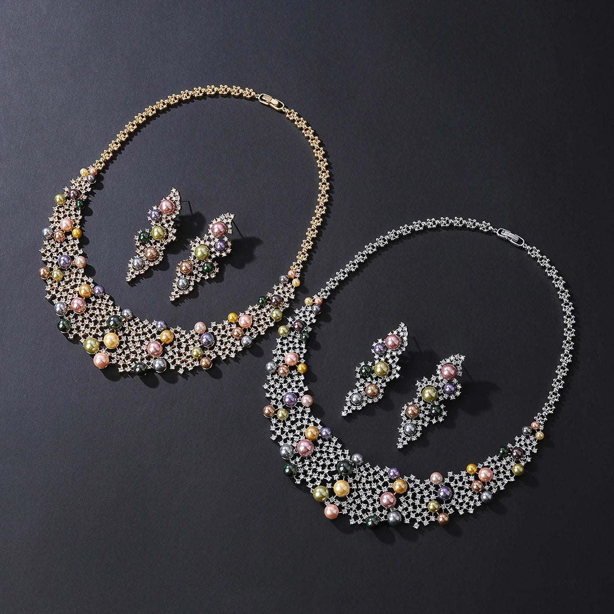 Elegant Bridal Jewelry Set - Pearl & Cubic Zirconia Necklace and Earrings Set for Women | Wedding, Party, Prom, Anniversary Gift | CN11546