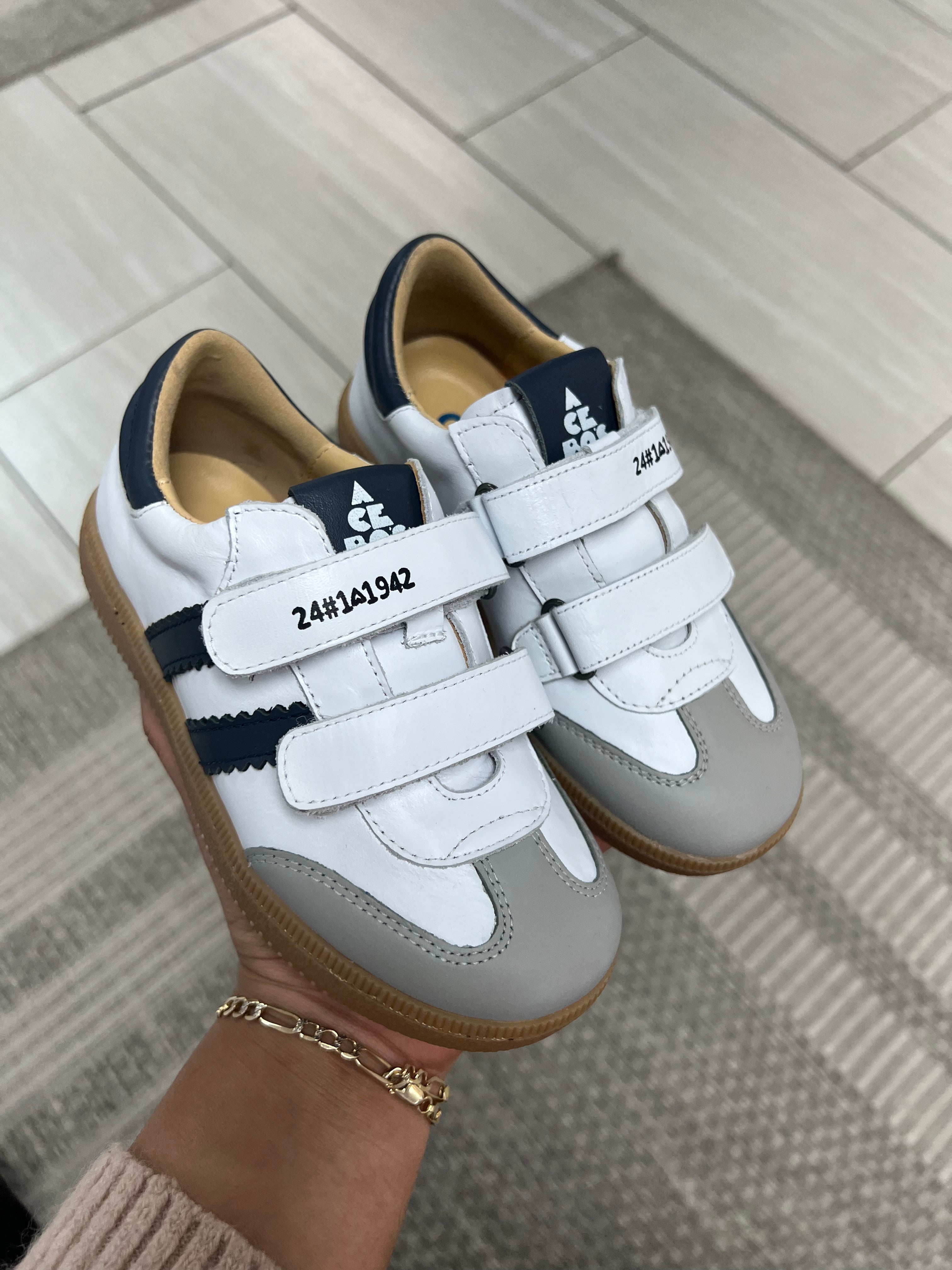 Acebos White Stripe Velcro Sneakers for Women - Comfortable Slip-On Walking Shoes with Hook and Loop Closure - Perfect for Casual Wear, Work & Travel