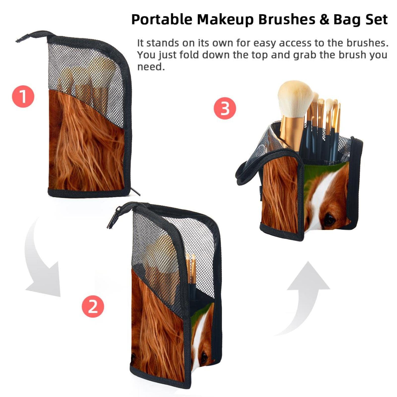 **Premium 12-Slot Makeup Brush Organizer Bag - Portable Travel Cosmetic Brush Holder Case with Cute Cavalier King Charles Spaniel Design for Home & On-the-Go Makeup Storage**