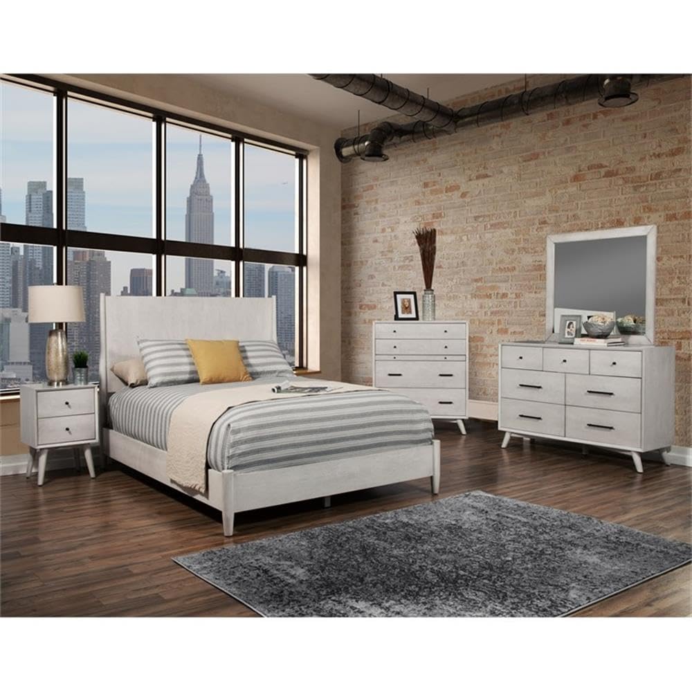 Alpine Furniture Flynn Nightstand - Modern Gray Bedside Table for Bedroom, Living Room & Guest Room - Compact Nightstand with Storage Shelf