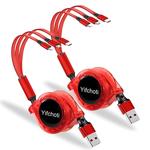 Yifchoti 2 Pack 3-in-1 Retractable USB Charger Cable - 3A Fast Charging with Lightning/USB-C/Micro-USB Ports - Universal Charging Cord for iPhone, Android Phones, Tablets - Perfect for Travel, Home & Office Use