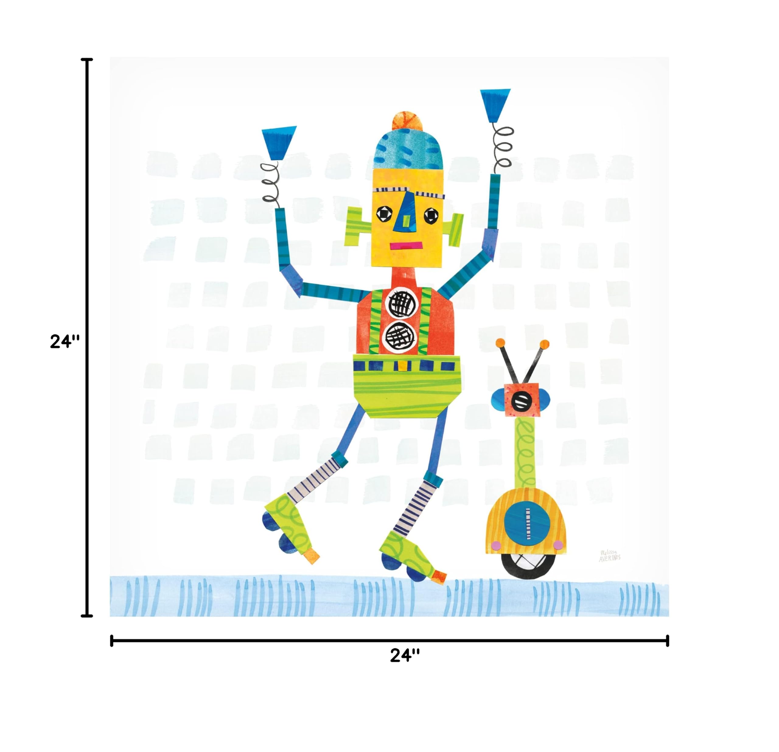 Melissa Averinos 'Robot Party I on Square Toys' Canvas Art Print - Modern Pop Art for Kids' Room, Playroom & Nursery Decor