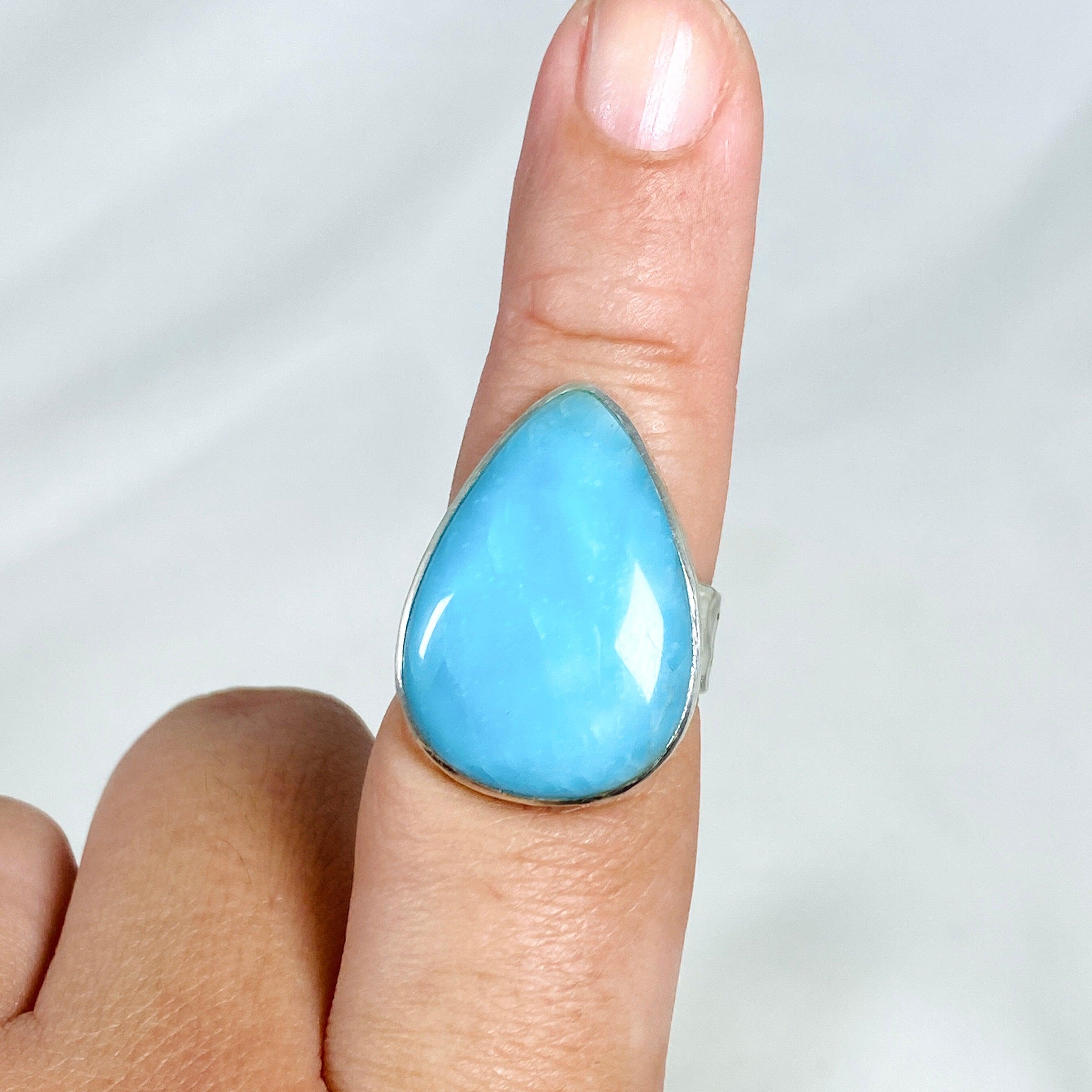 Natural Hemimorphite Teardrop Hammered Band Ring - Size 9 - KRGJ3117 - Boho Chic Jewelry for Women, Perfect for Everyday Wear & Special Occasions