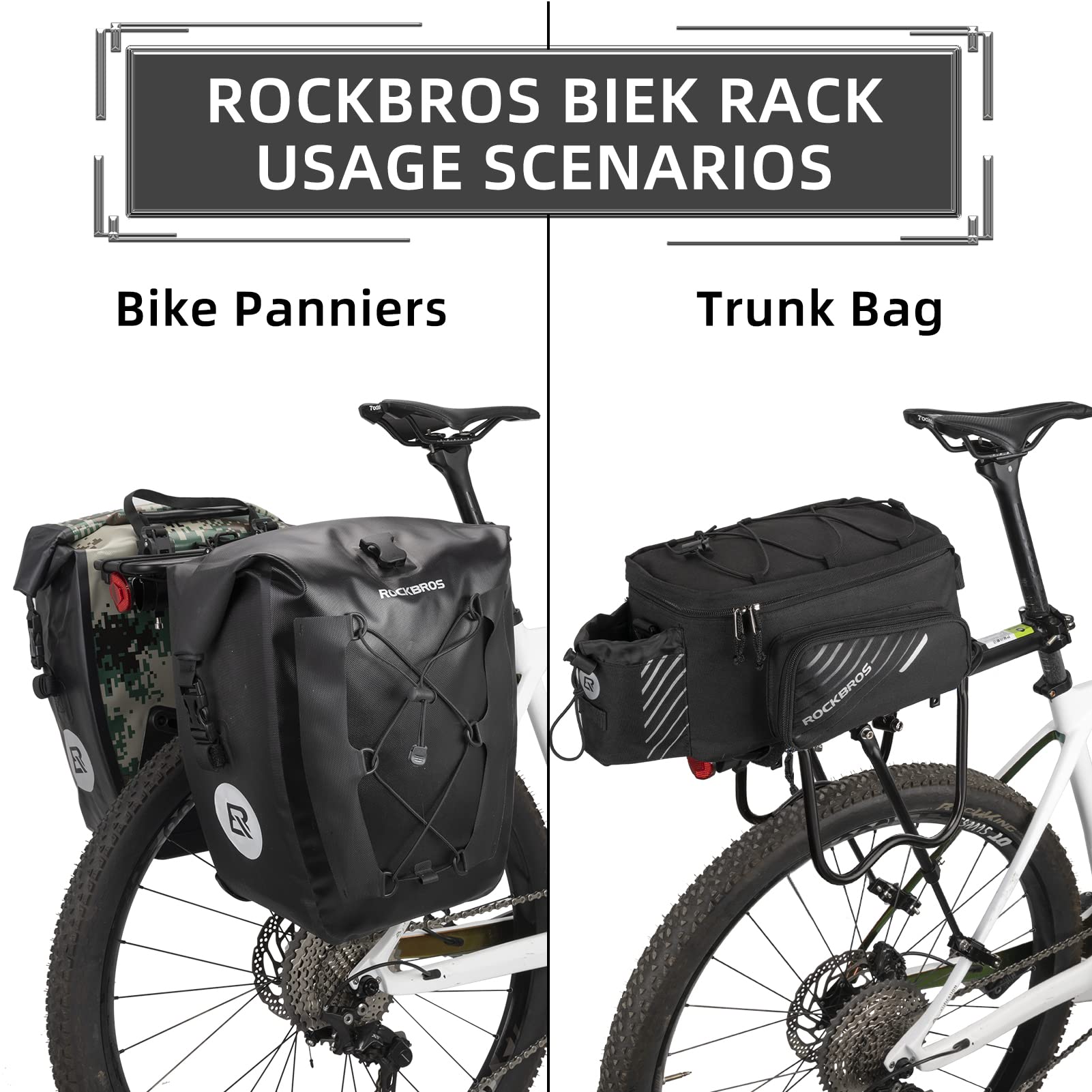 ROCKBROS Quick Release Rear Bike Cargo Rack - Heavy Duty 165lbs Capacity Mountain Bicycle Luggage Carrier for Commuting, Touring & Outdoor Adventures