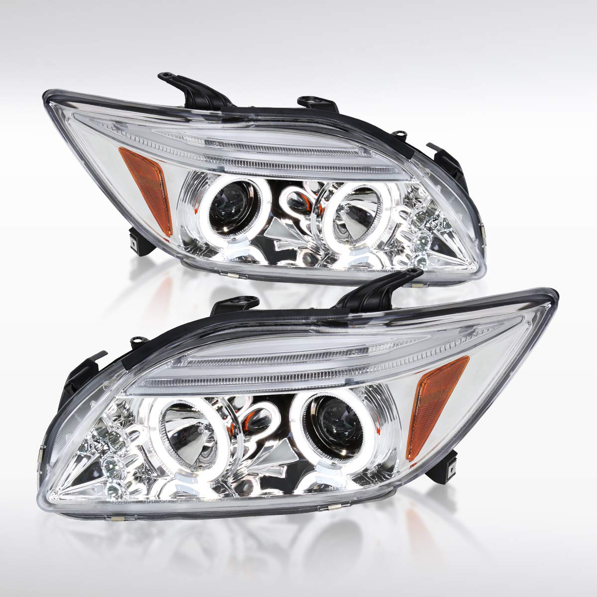 AUTOZENSATION LED Halo Projector Headlights for 2005-2010 Scion tC - Left & Right Pair Headlamp Assembly with Chrome Housing & Clear Lens - Perfect for Night Driving & Car Upgrades