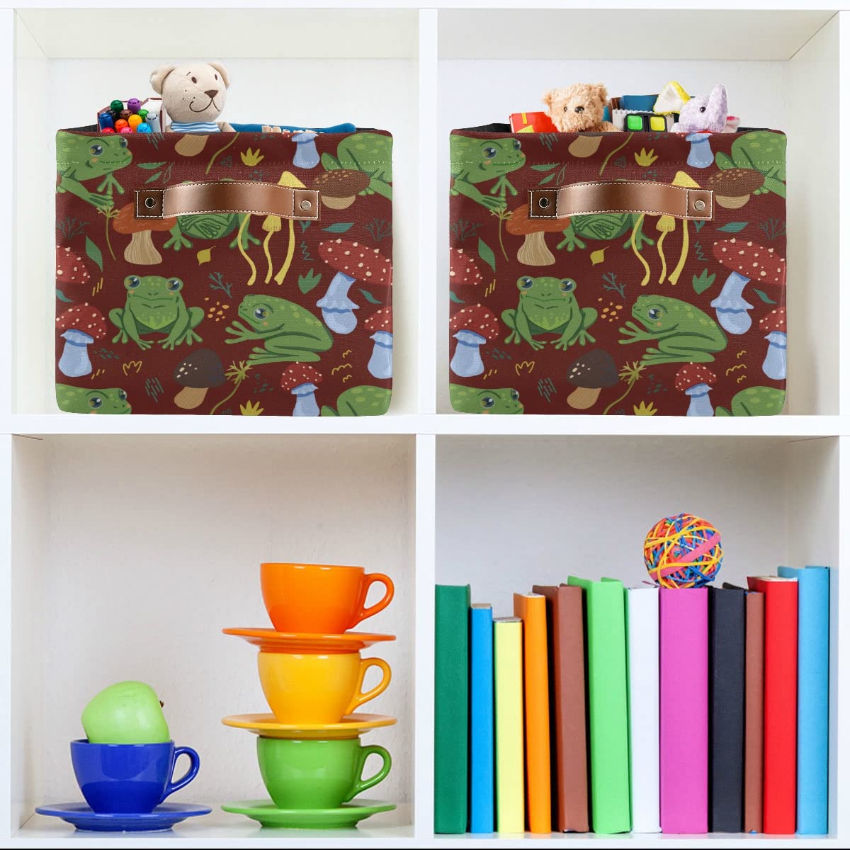Cute Frogs & Forest Mushrooms Collapsible Storage Bin - Waterproof Rectangle Basket for Nursery Toys, Books & Closet Organization | Perfect for Kids' Room Decor & Bedroom Shelves